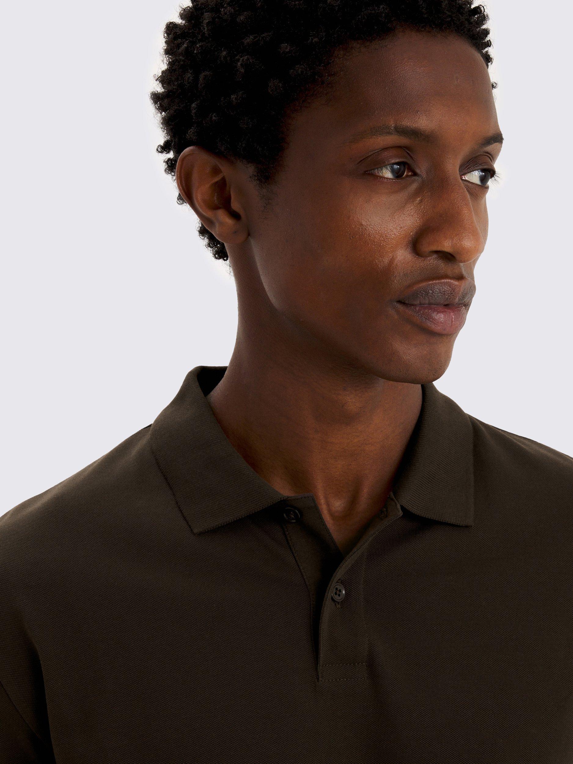 Product image 3 of 4, which shows Moss Cotton Blend Regular Fit Short Sleeve Pique Polo Shirt, Brown, S