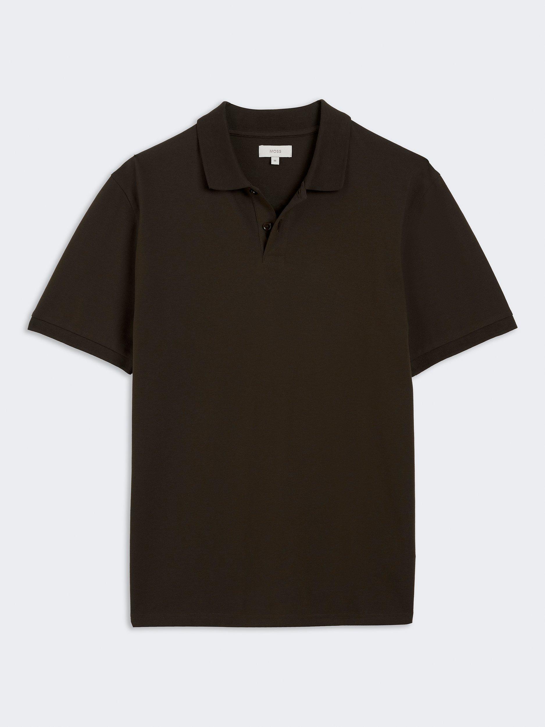 Product image 4 of 4, which shows Moss Cotton Blend Regular Fit Short Sleeve Pique Polo Shirt, Brown, S
