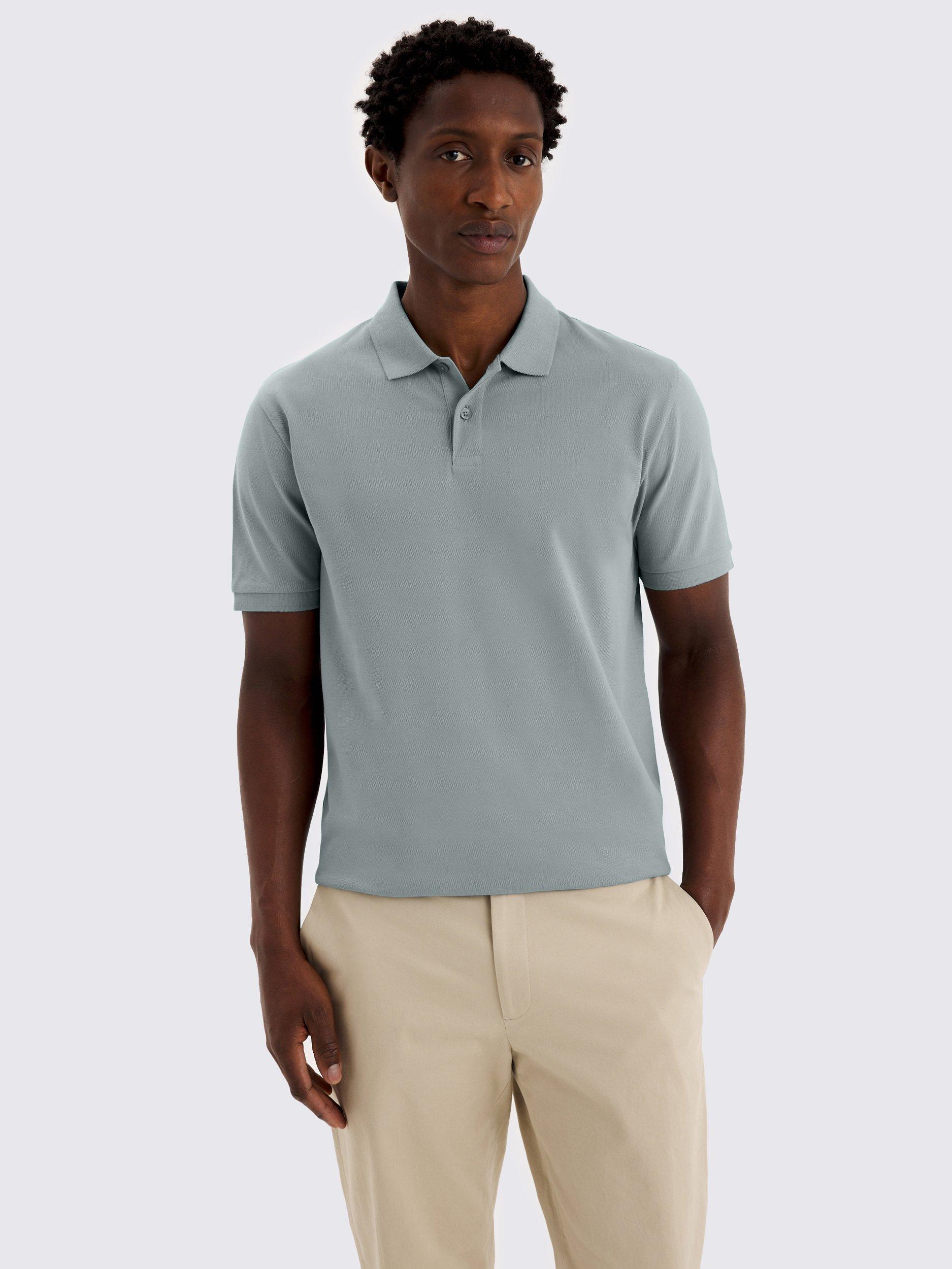 Product image 1 of 4, which shows Moss Cotton Blend Regular Fit Short Sleeve Pique Polo Shirt, Blue, S