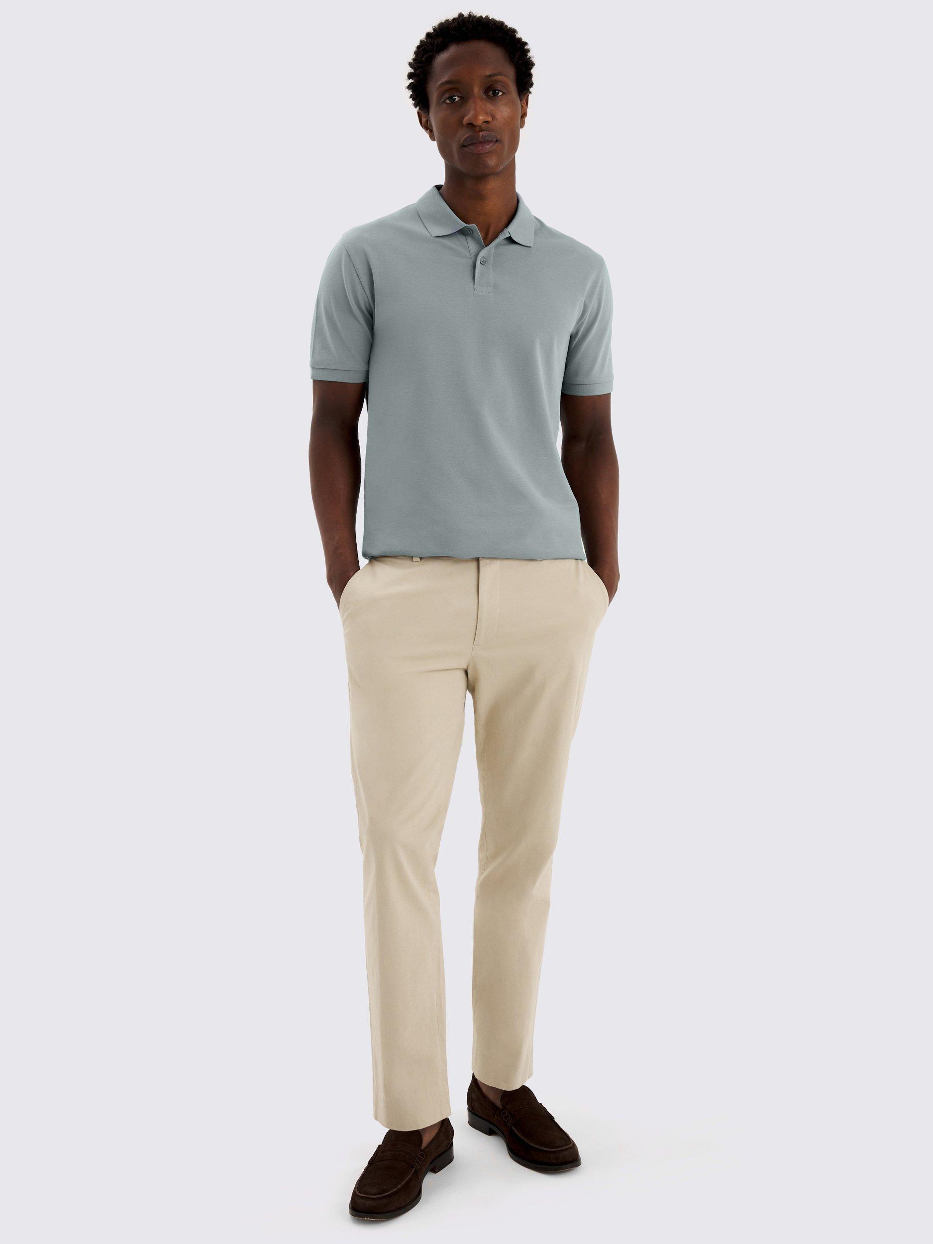 Product image 2 of 4, which shows Moss Cotton Blend Regular Fit Short Sleeve Pique Polo Shirt, Blue, S
