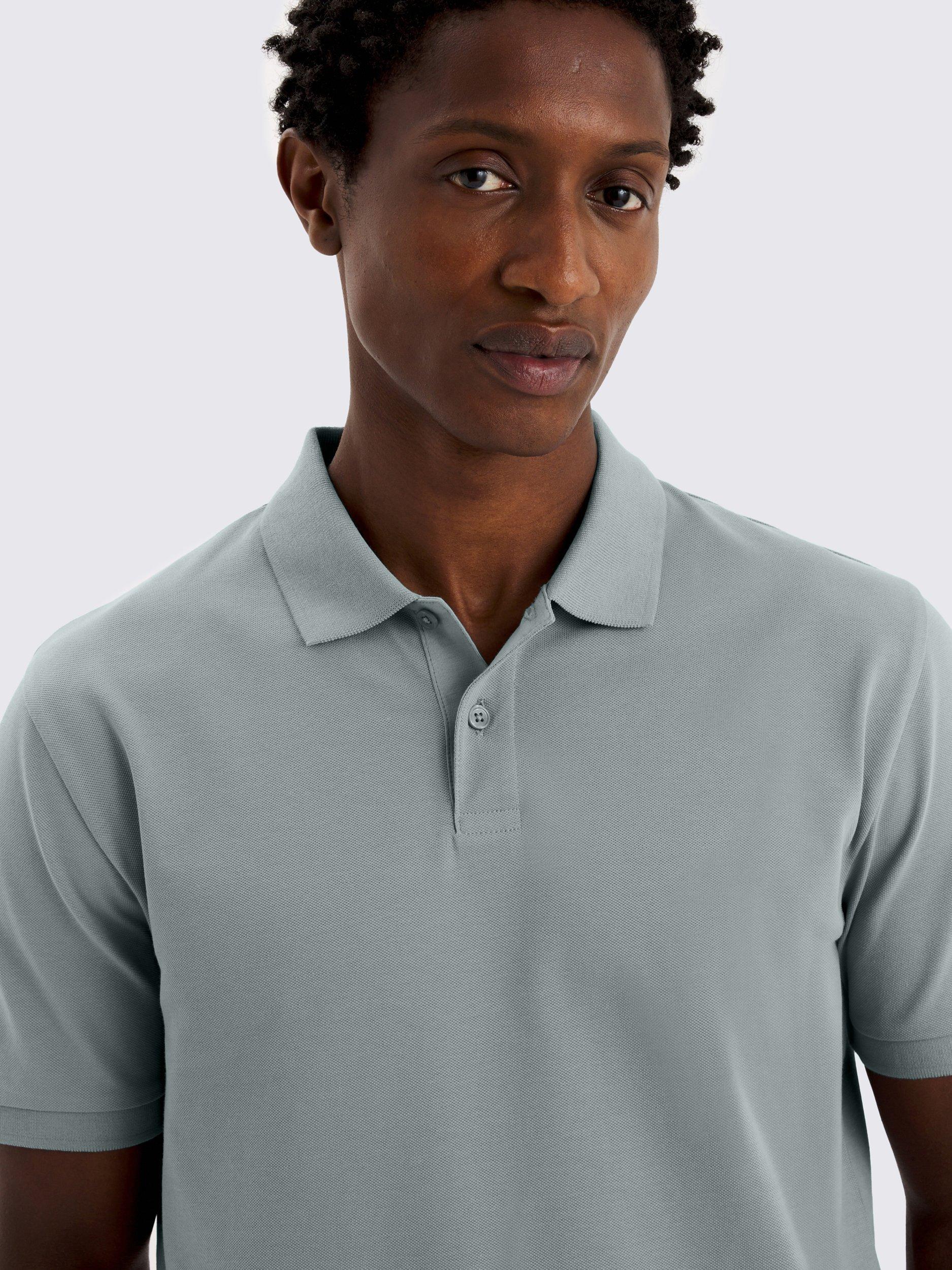 Product image 3 of 4, which shows Moss Cotton Blend Regular Fit Short Sleeve Pique Polo Shirt, Blue, S