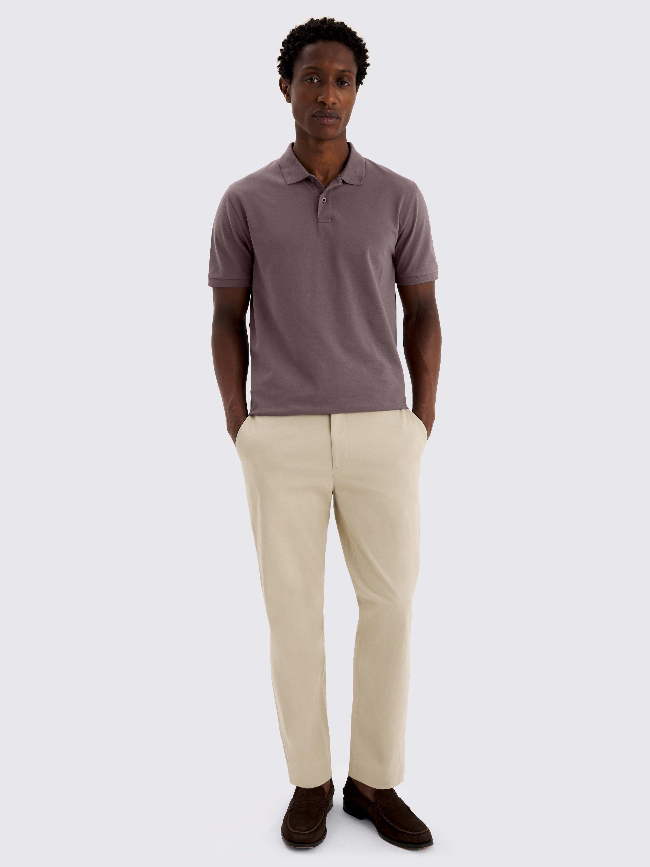 Product image 2 of 4, which shows Moss Cotton Blend Regular Fit Short Sleeve Pique Polo Shirt, Purple, S