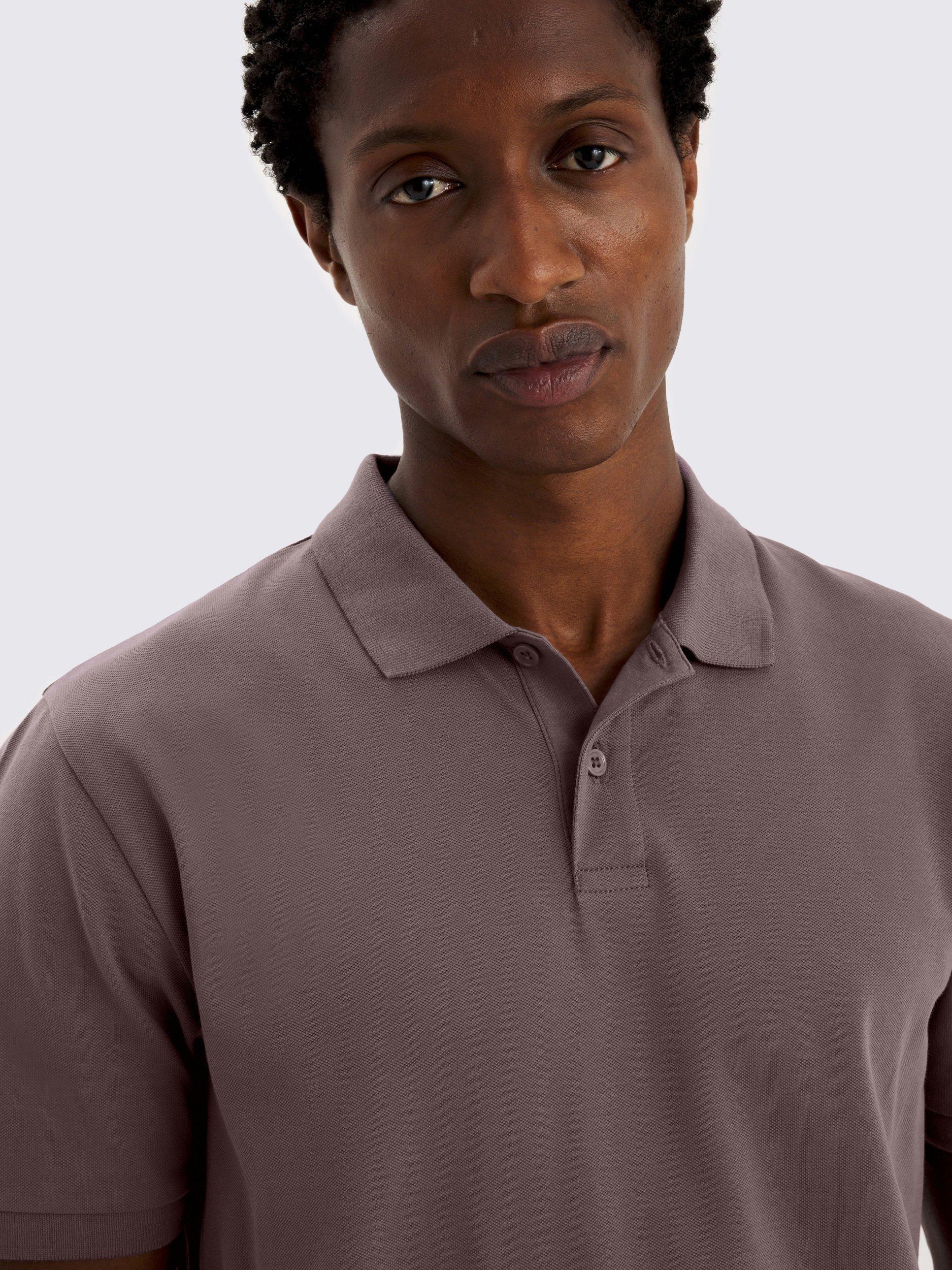 Product image 3 of 4, which shows Moss Cotton Blend Regular Fit Short Sleeve Pique Polo Shirt, Purple, S
