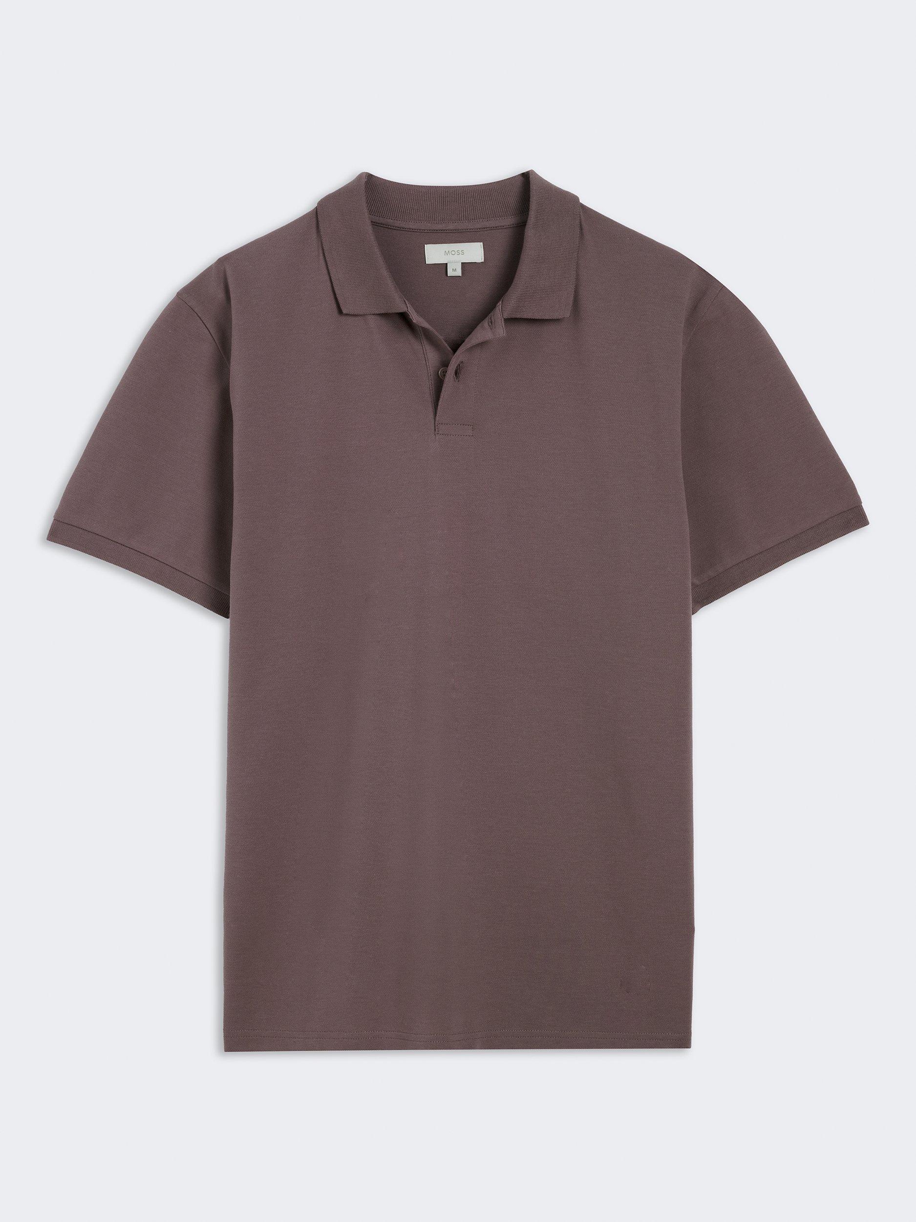 Product image 4 of 4, which shows Moss Cotton Blend Regular Fit Short Sleeve Pique Polo Shirt, Purple, S