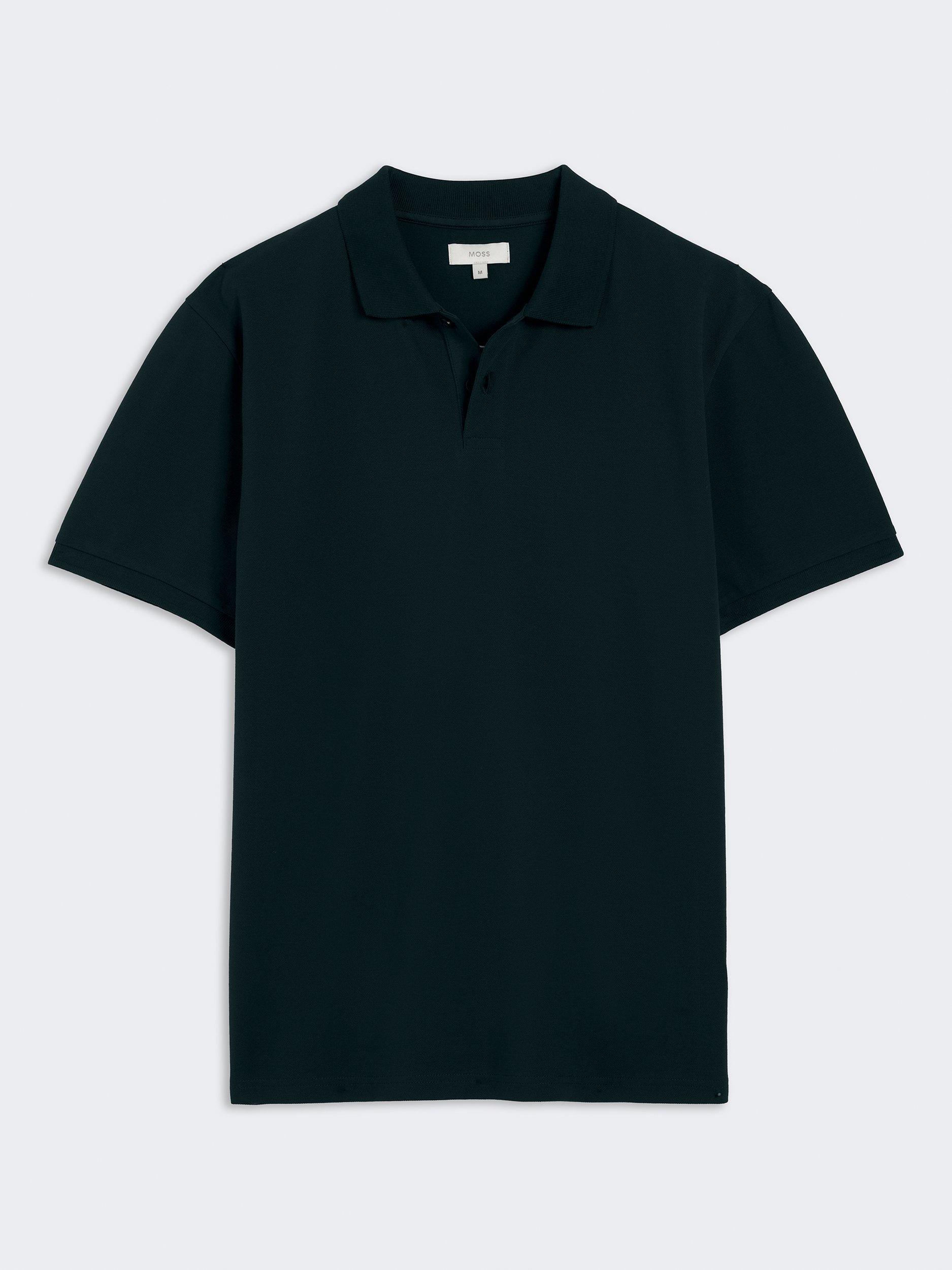 Product image 4 of 4, which shows Moss Cotton Blend Regular Fit Short Sleeve Pique Polo Shirt, Teal Blue, S