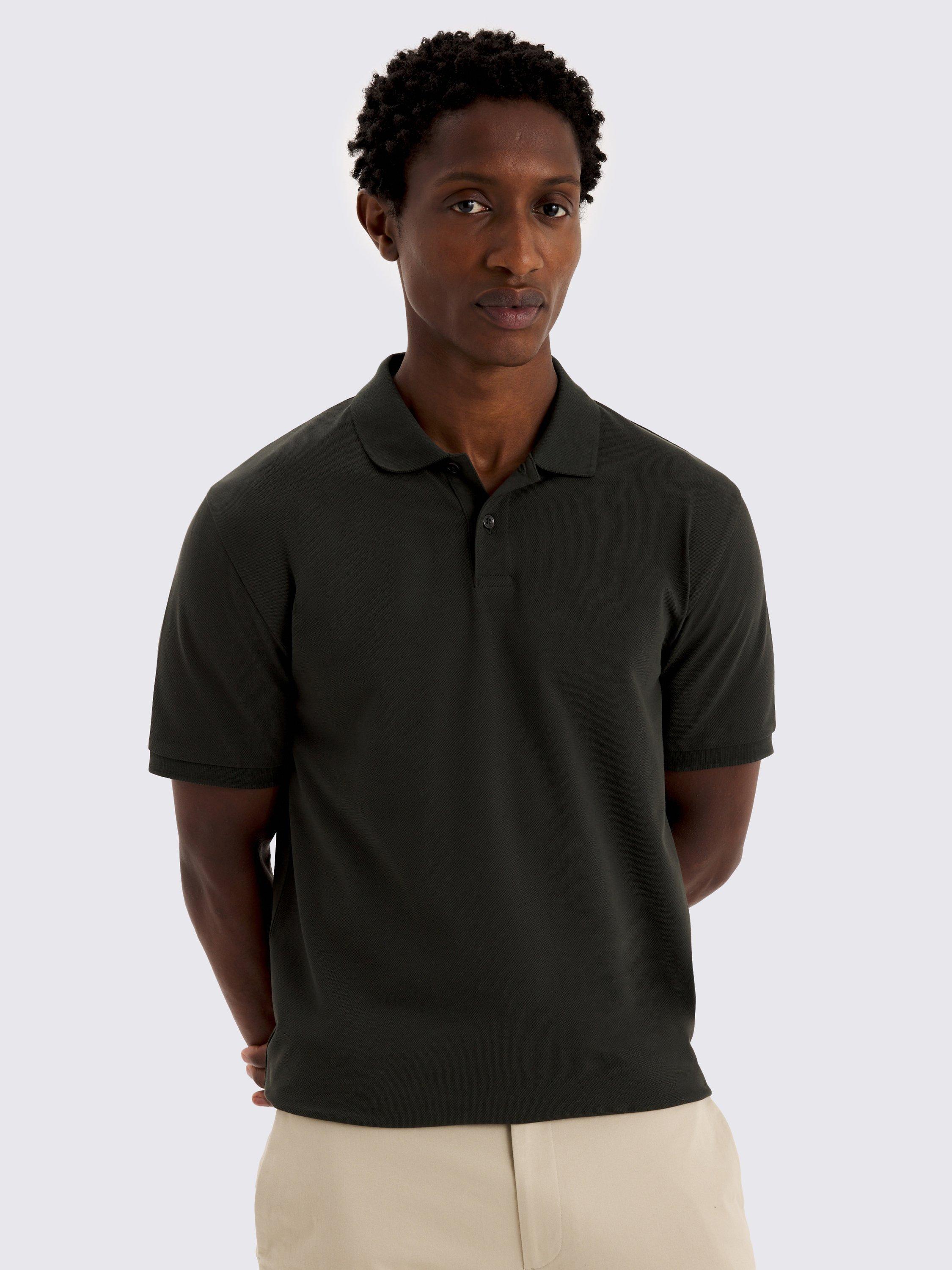Product image 1 of 4, which shows Moss Cotton Blend Regular Fit Short Sleeve Pique Polo Shirt, Khaki Green, S