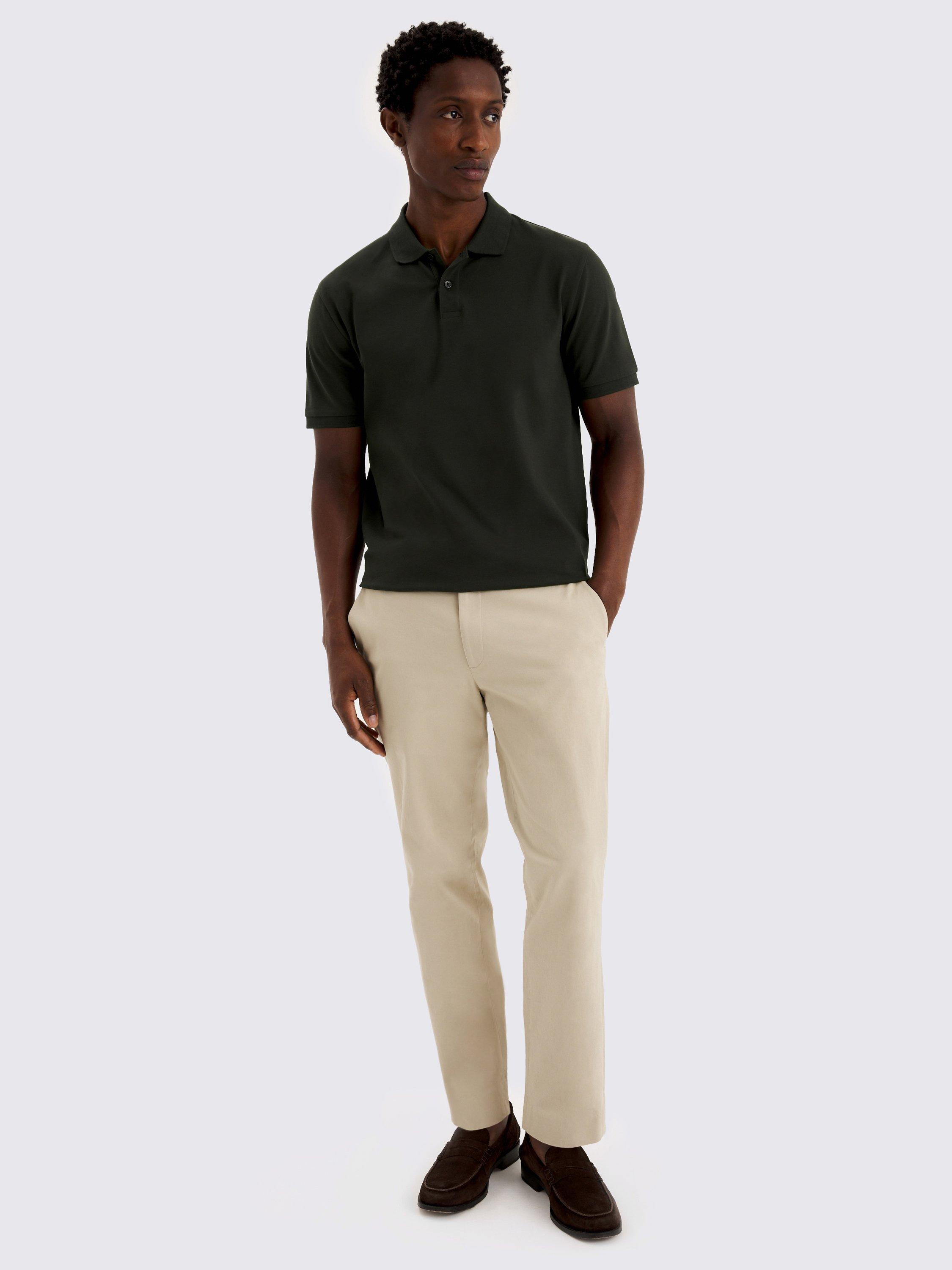 Product image 2 of 4, which shows Moss Cotton Blend Regular Fit Short Sleeve Pique Polo Shirt, Khaki Green, S