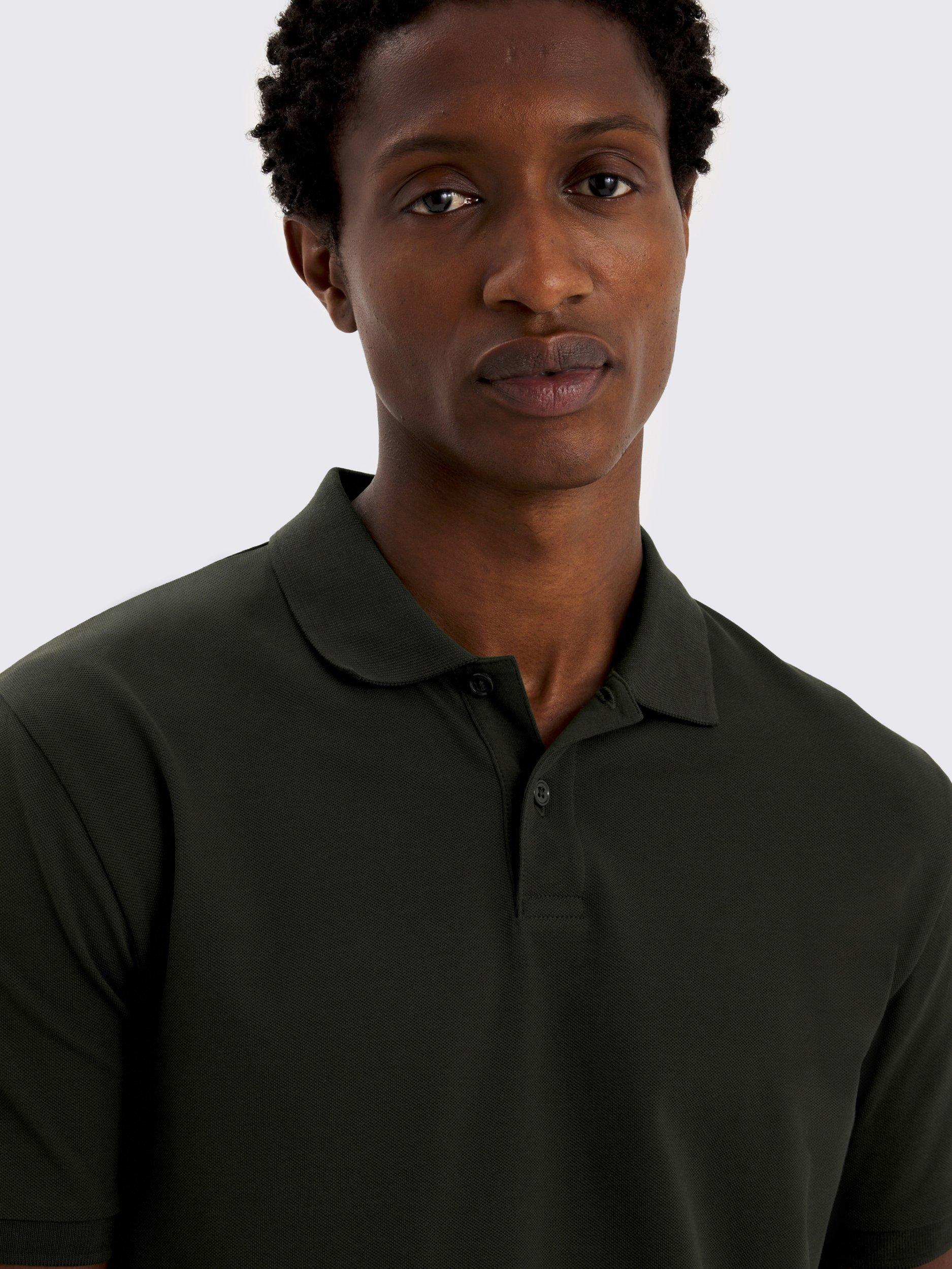 Product image 3 of 4, which shows Moss Cotton Blend Regular Fit Short Sleeve Pique Polo Shirt, Khaki Green, S
