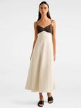 Forever New Ada Colour Block Pure Linen Dress, Chocolate/Stone