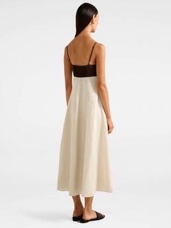 Forever New Ada Colour Block Pure Linen Dress, Chocolate/Stone - view 2, Chocolate/Stone