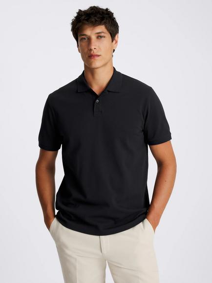 Moss Pique Short Sleeve Polo Shirt, Navy