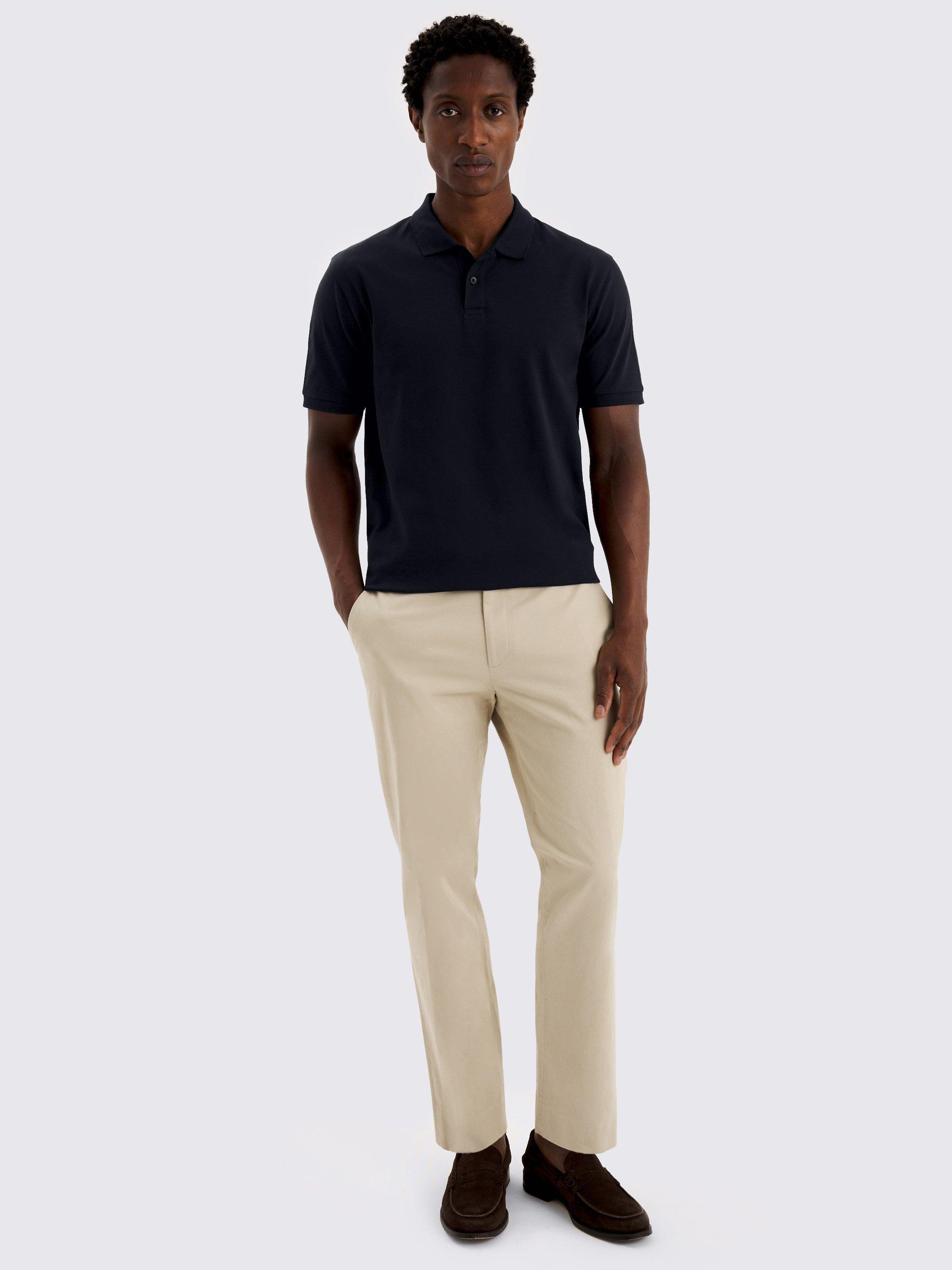 Product image 2 of 4, which shows Moss Cotton Blend Regular Fit Short Sleeve Pique Polo Shirt, Navy Blue, S