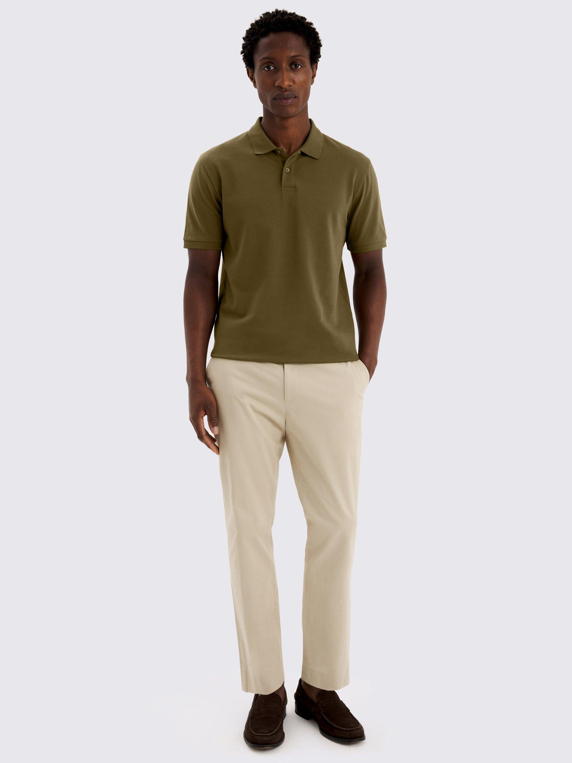 Product image 2 of 4, which shows Moss Cotton Blend Regular Fit Short Sleeve Pique Polo Shirt, Olive Green, S