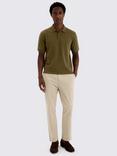Moss Cotton Blend Regular Fit Short Sleeve Pique Polo Shirt, Olive Green