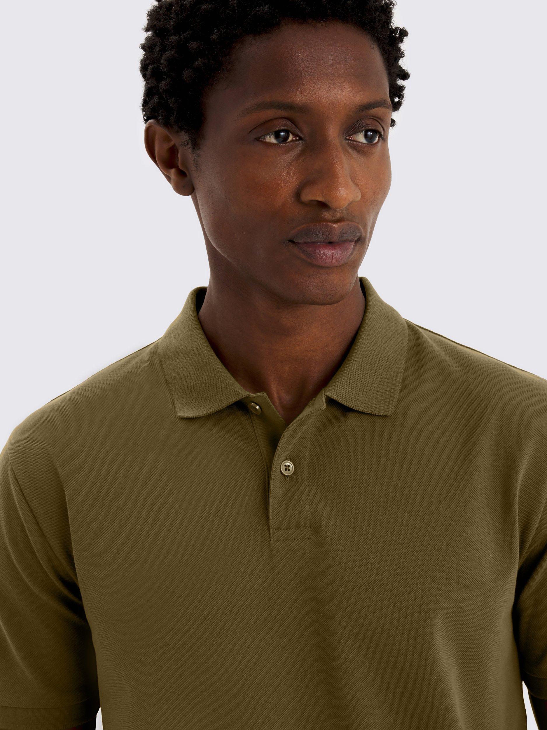 Product image 3 of 4, which shows Moss Cotton Blend Regular Fit Short Sleeve Pique Polo Shirt, Olive Green, S