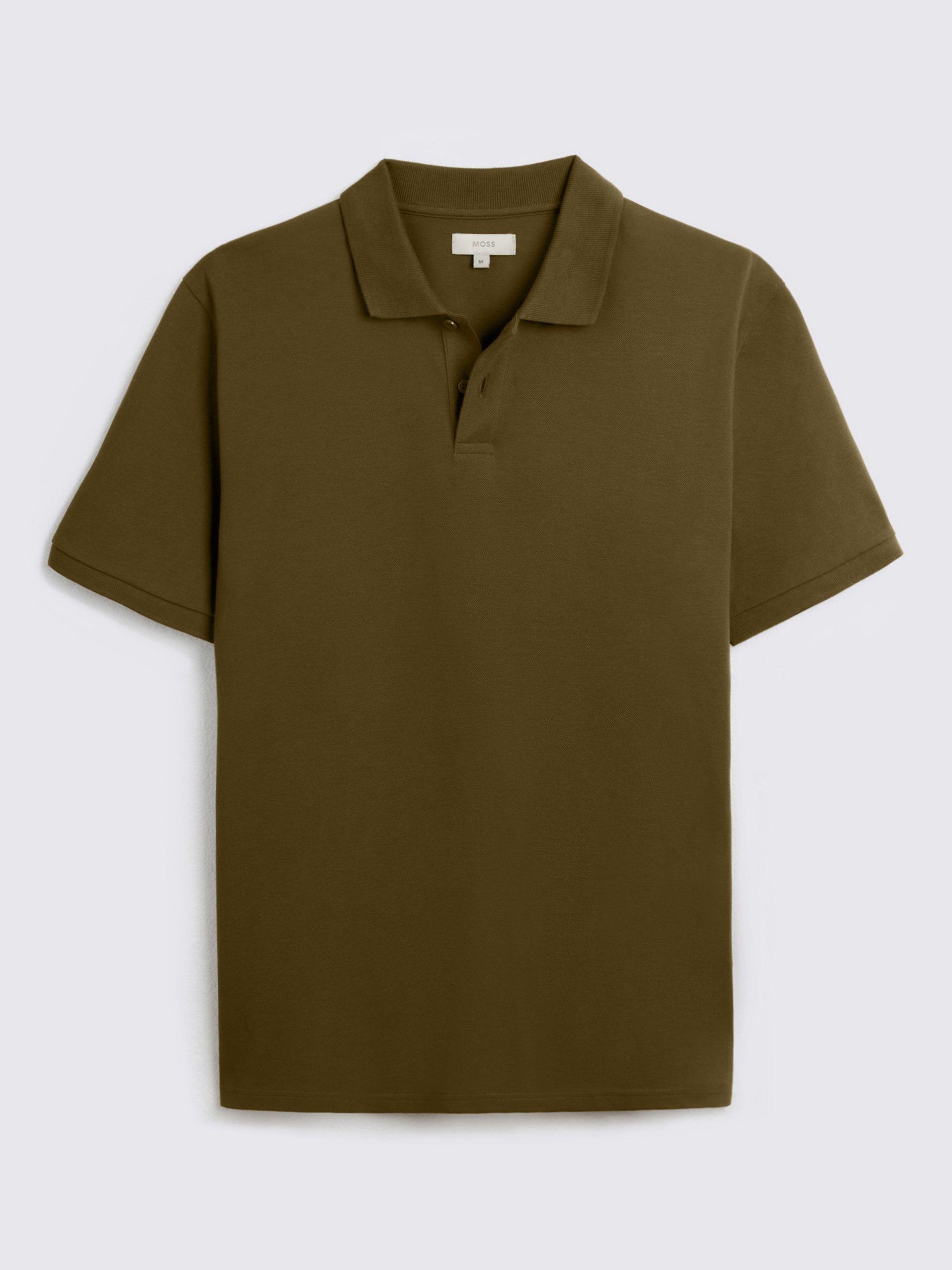Product image 4 of 4, which shows Moss Cotton Blend Regular Fit Short Sleeve Pique Polo Shirt, Olive Green, S
