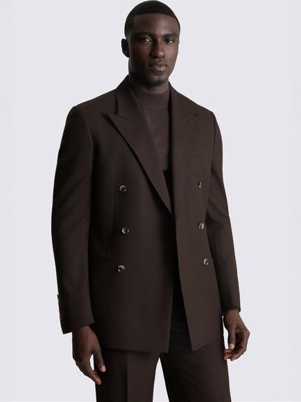 Moss Relaxed Fit Flannel Double Breasted Suit Jacket, Brown, Brown