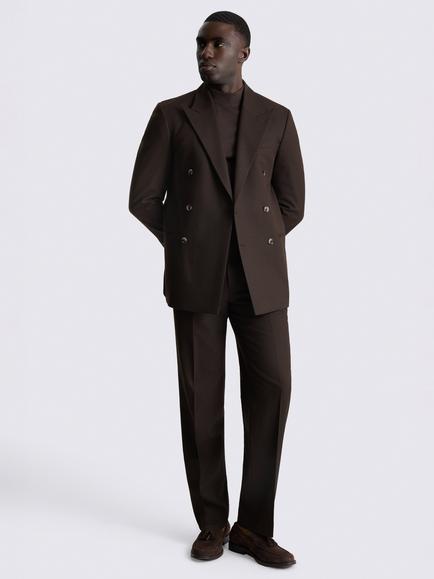 Moss Relaxed Fit Flannel Double Breasted Suit Jacket, Brown - view 2, Brown