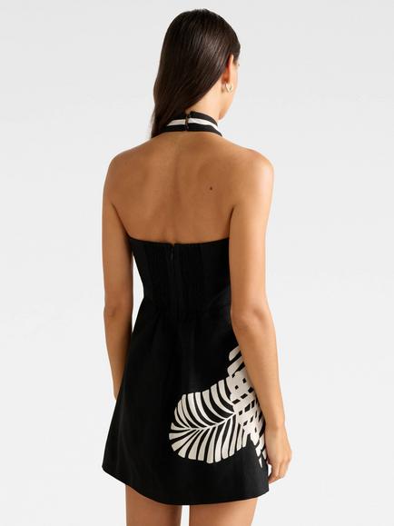 Forever New Adore Halter Neck Linen Mini Dress, Paros Palm - view 2, Paros Palm