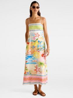 Forever New Amari Beach Print Linen Blend Midi Dress, Multi, Multi