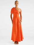 Forever New Danni Asymmetric Bow Linen Rich Midi Dress, Orange Fire
