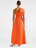 Forever New Danni Asymmetric Bow Linen Rich Midi Dress, Orange Fire