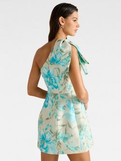 Forever New Darcy Floral One Shoulder Bow Mini Dress, Mint - view 2, Mint