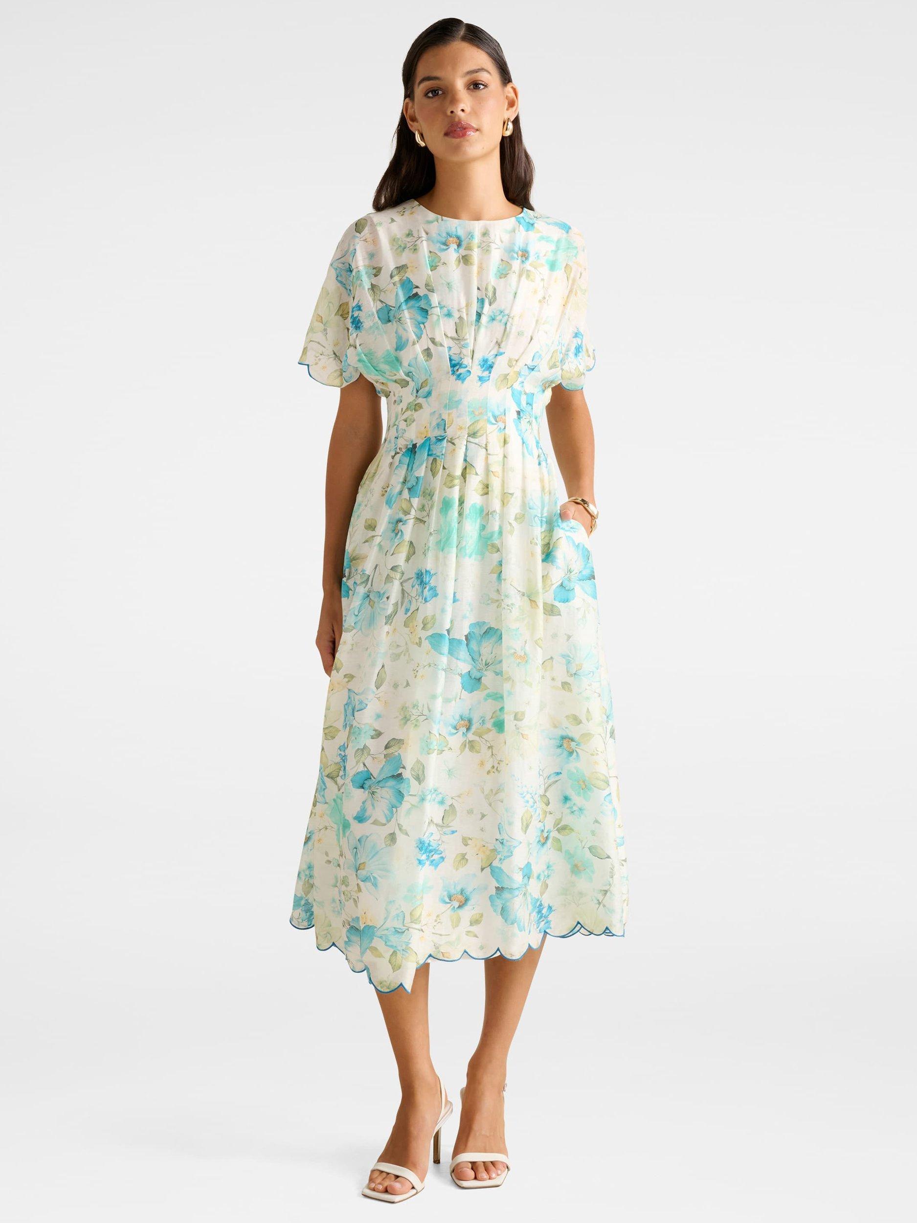 Product image 1 of 4, which shows Forever New Eve Floral Scallop Trim Midi Dress, Multi, 4