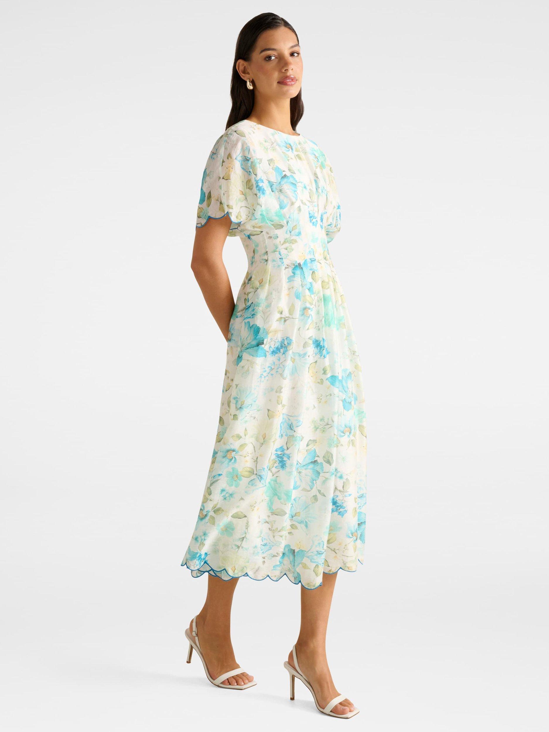 Product image 3 of 4, which shows Forever New Eve Floral Scallop Trim Midi Dress, Multi, 4