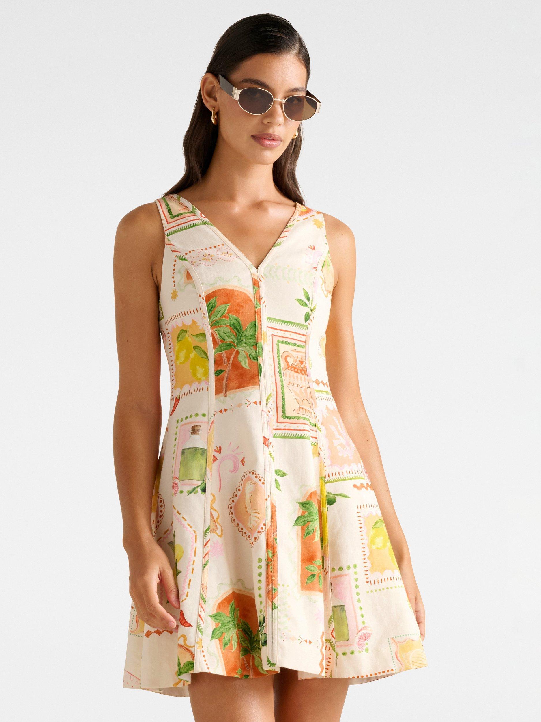 Product image 1 of 5, which shows Forever New Fran Fit and Flare Linen Blend Mini Dress, Multi, 4