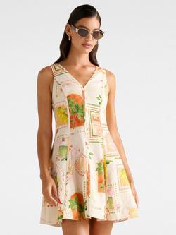 Forever New Fran Fit and Flare Linen Blend Mini Dress, Multi, Multi