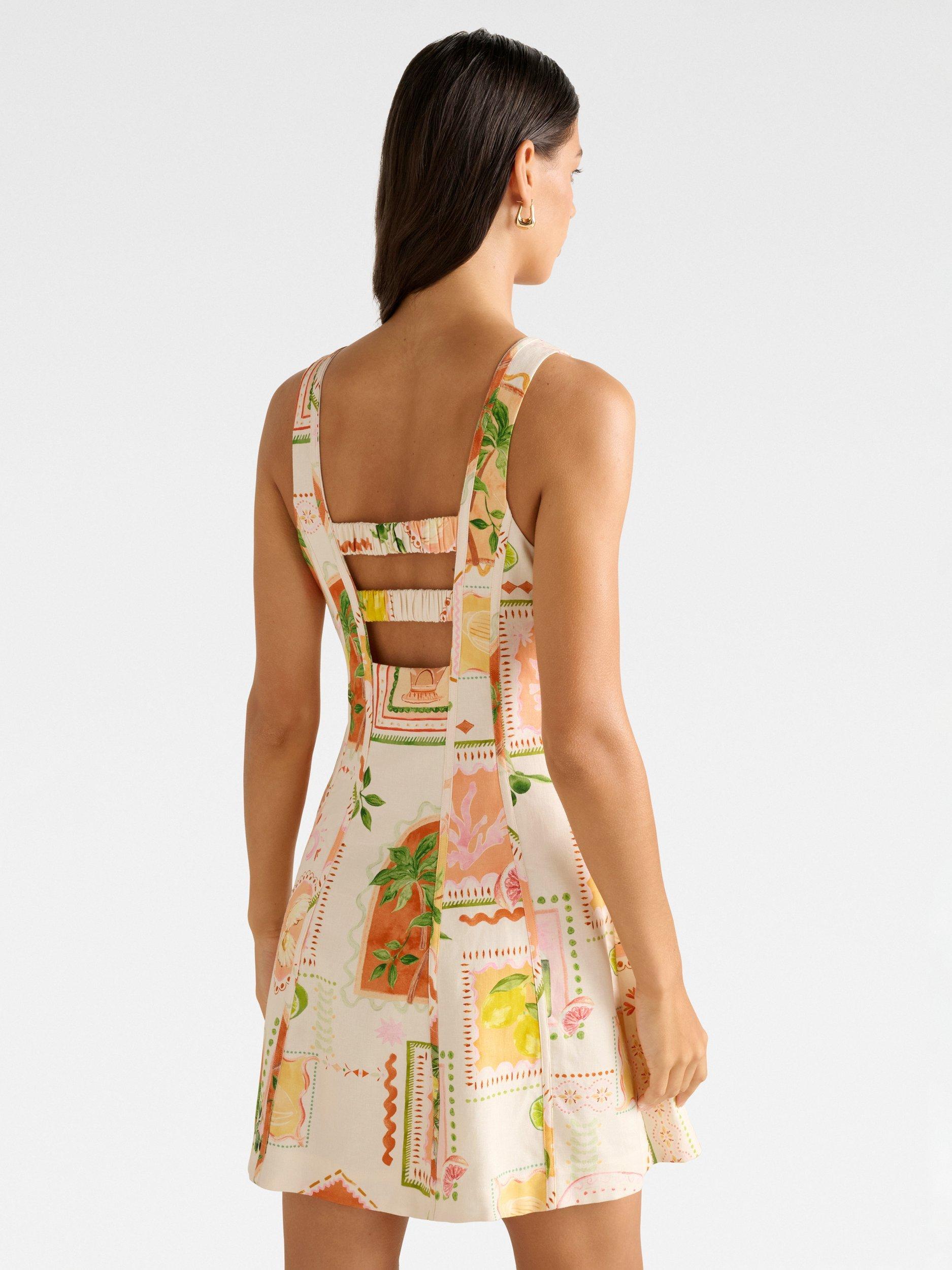 Product image 2 of 5, which shows Forever New Fran Fit and Flare Linen Blend Mini Dress, Multi, 4