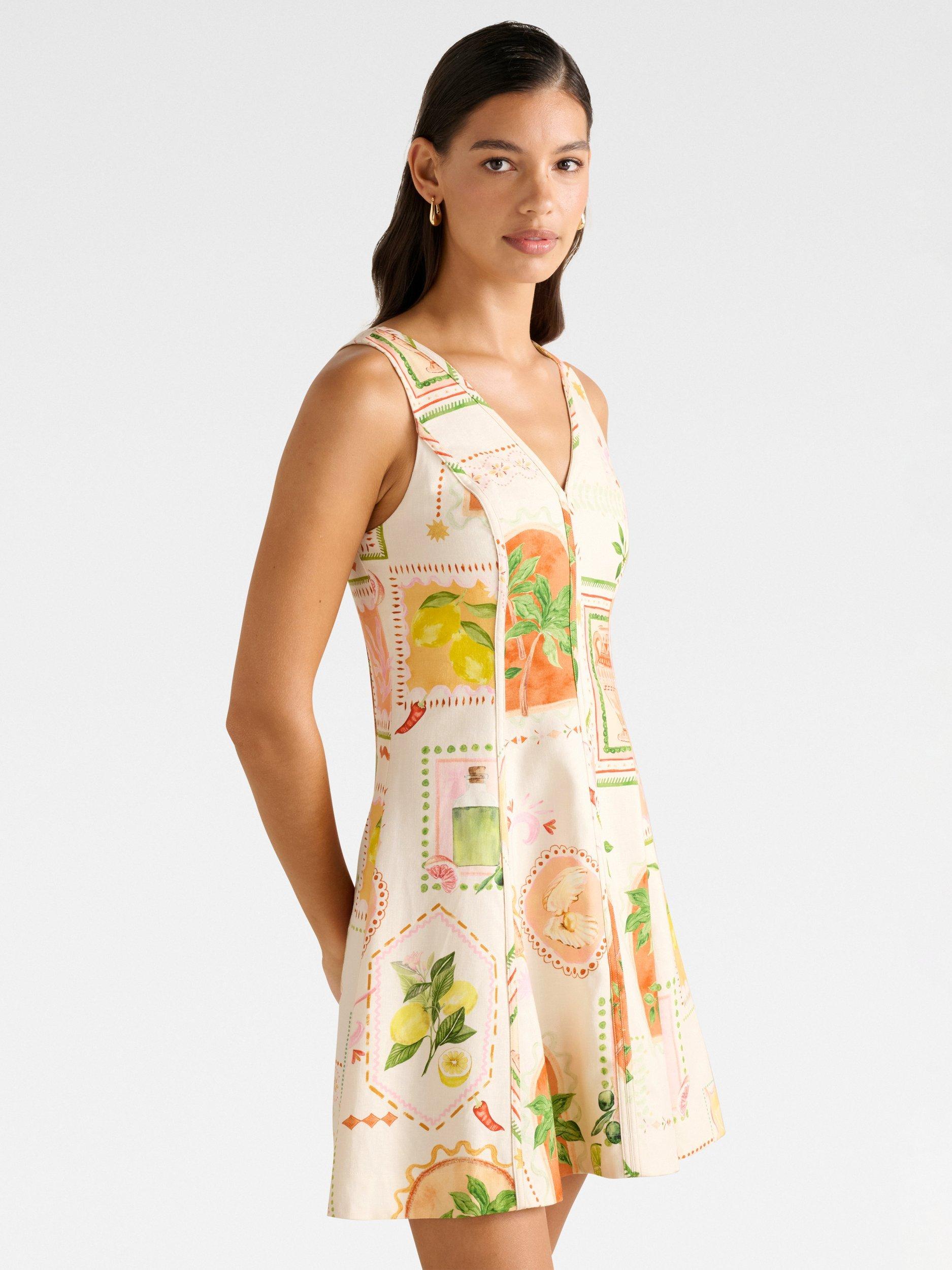 Product image 3 of 5, which shows Forever New Fran Fit and Flare Linen Blend Mini Dress, Multi, 4