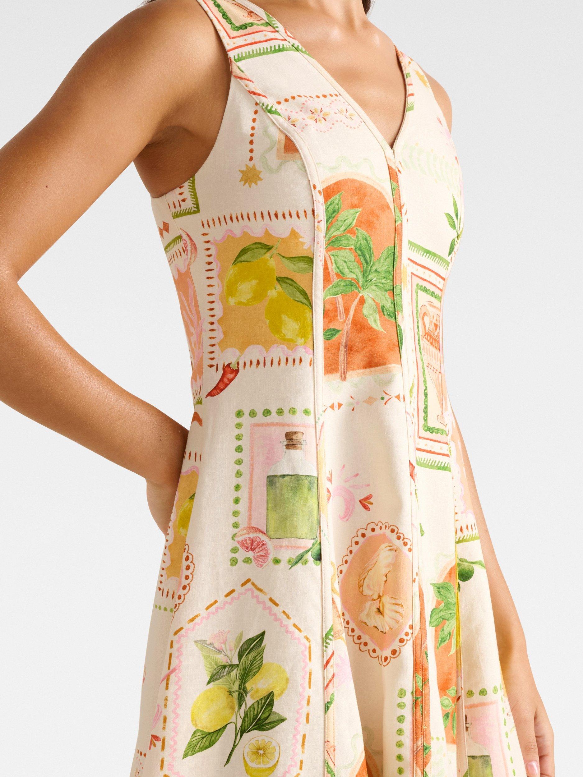 Product image 4 of 5, which shows Forever New Fran Fit and Flare Linen Blend Mini Dress, Multi, 4