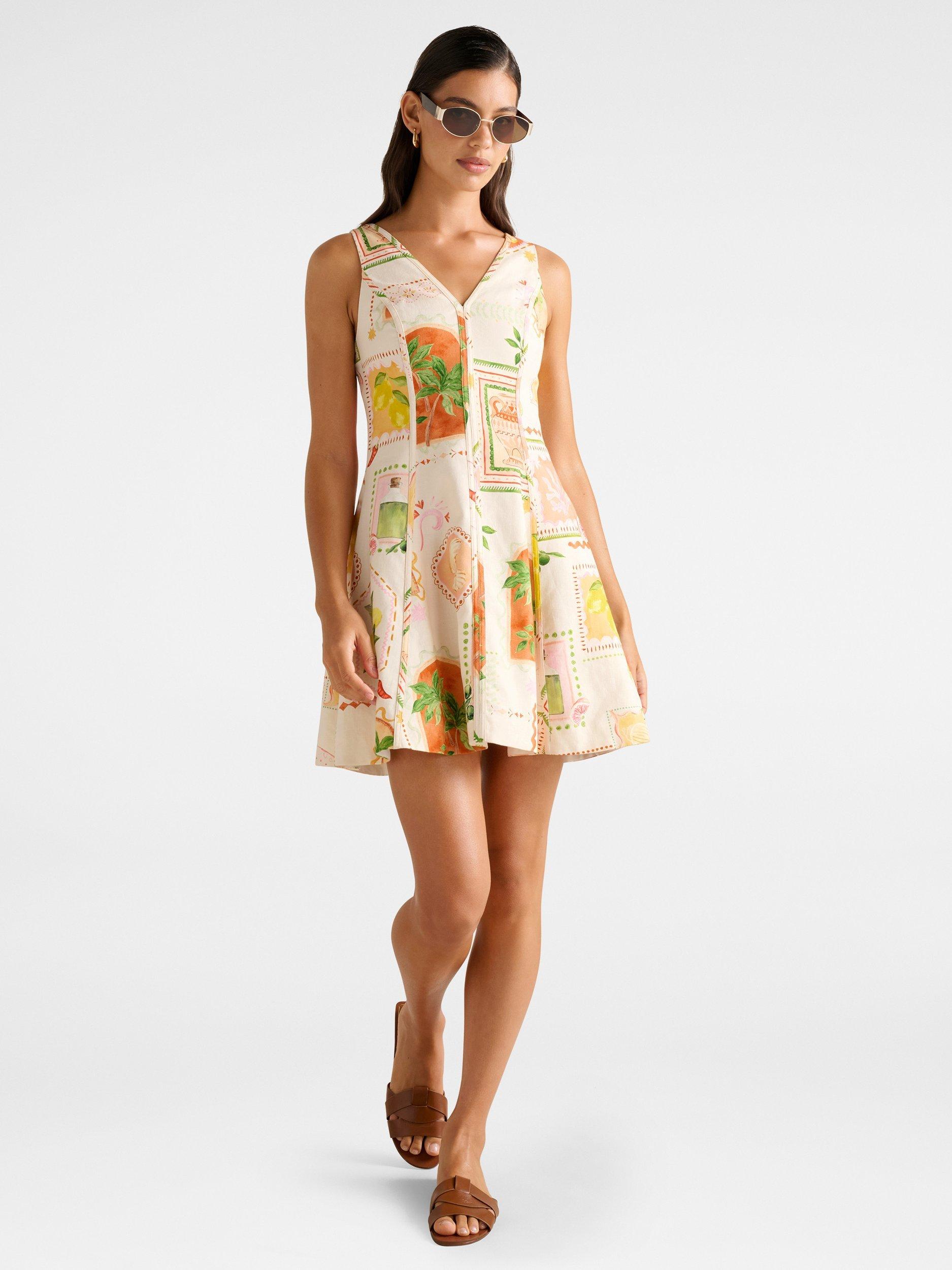Product image 5 of 5, which shows Forever New Fran Fit and Flare Linen Blend Mini Dress, Multi, 4