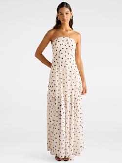 Forever New Kimora Spot Strapless Maxi Dress, Porcelain, Porcelain