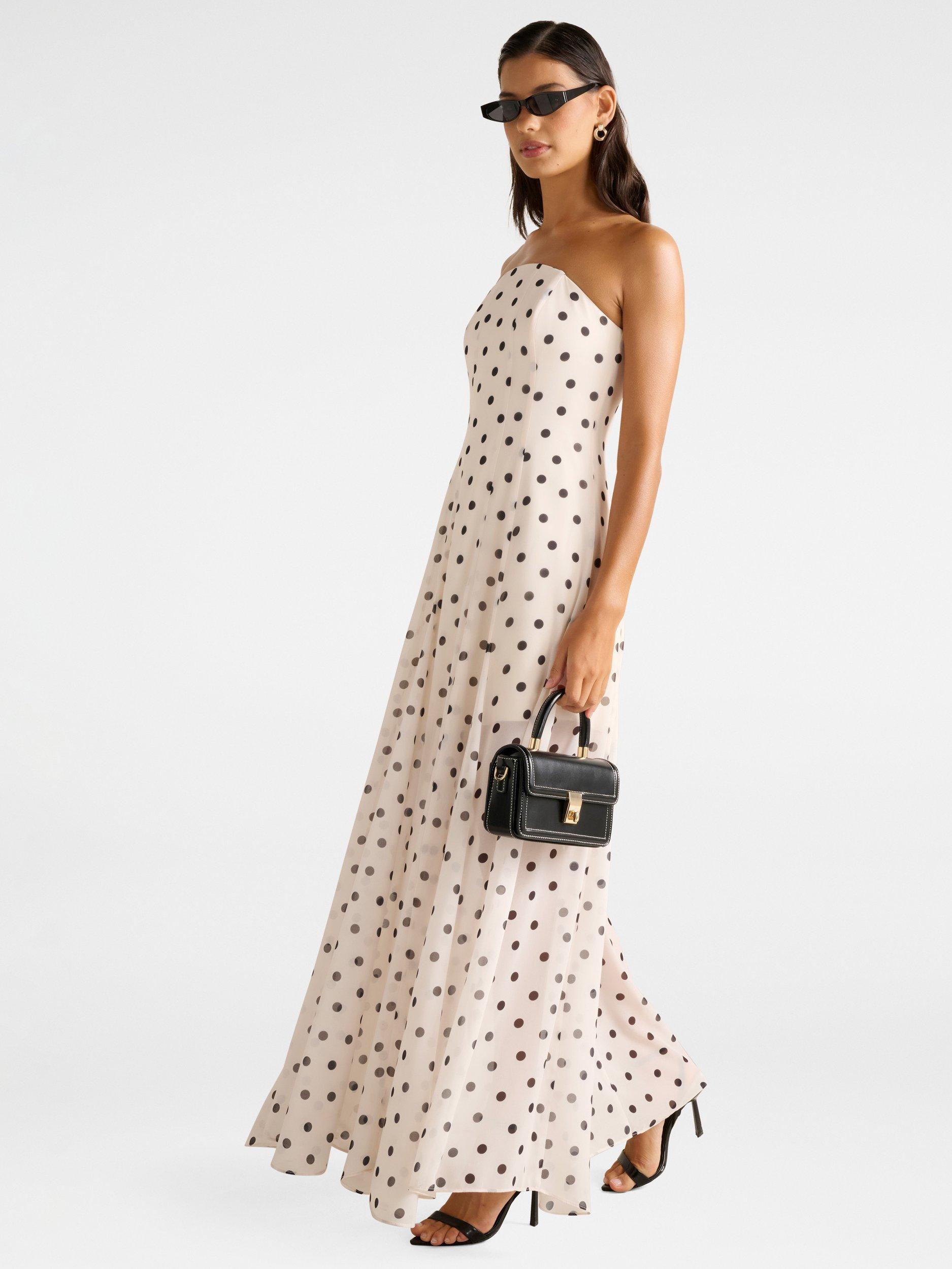 Product image 3 of 4, which shows Forever New Kimora Spot Strapless Maxi Dress, Porcelain, 4