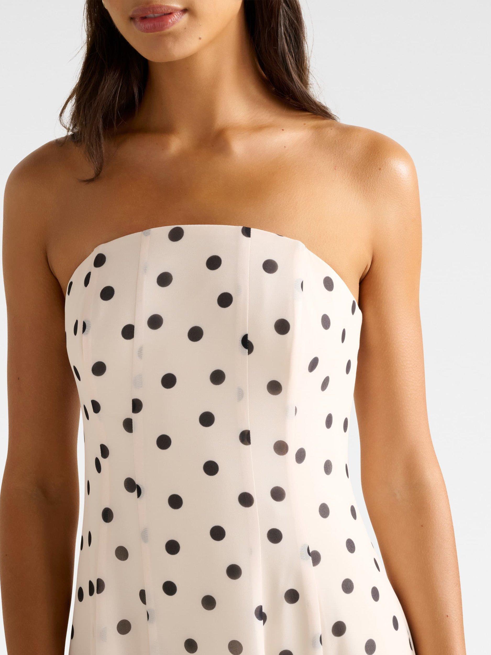 Product image 4 of 4, which shows Forever New Kimora Spot Strapless Maxi Dress, Porcelain, 4