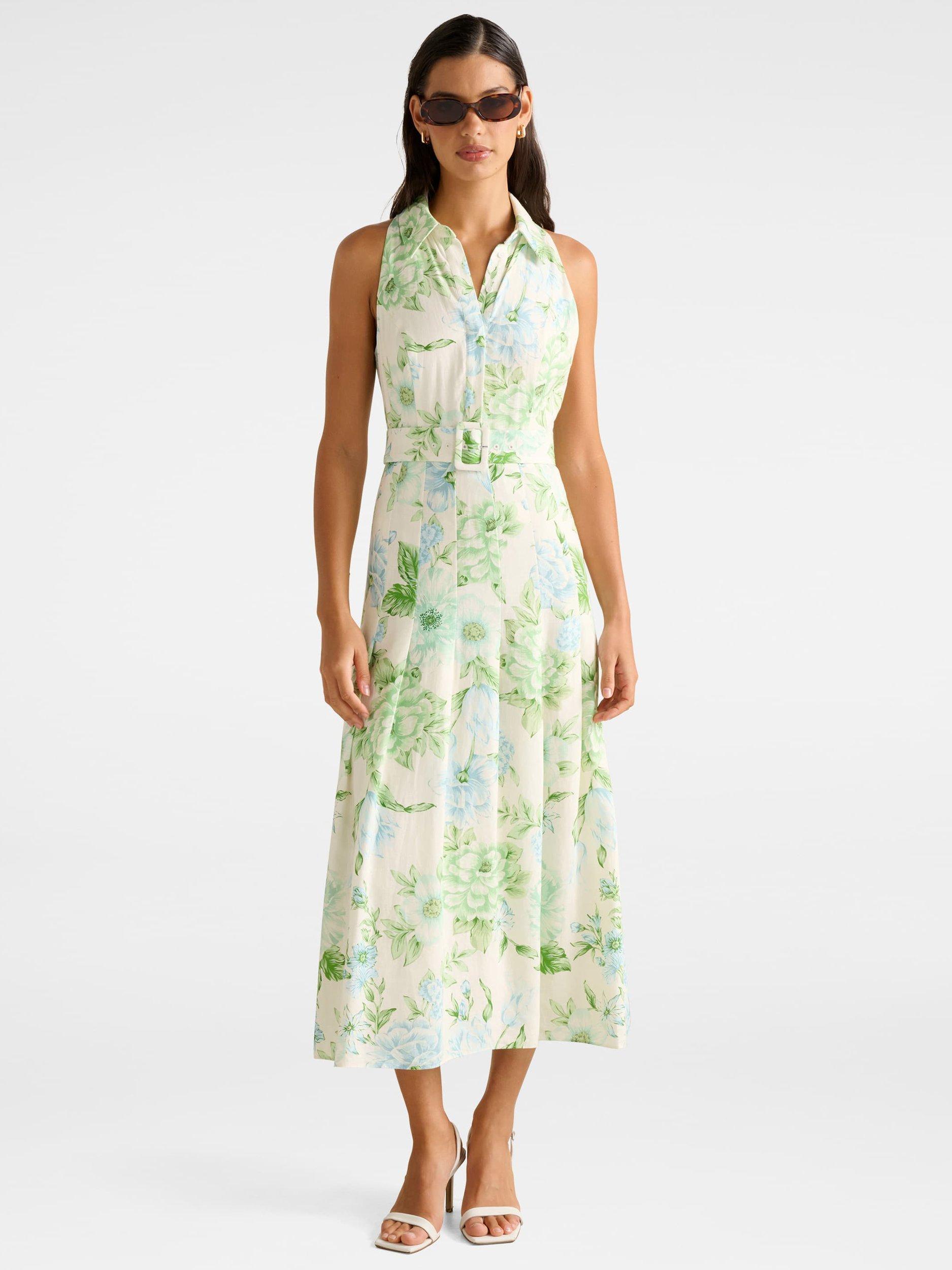 Product image 1 of 4, which shows Forever New Lindsey Floral Linen Blend Tennis Dress, Mint, 4