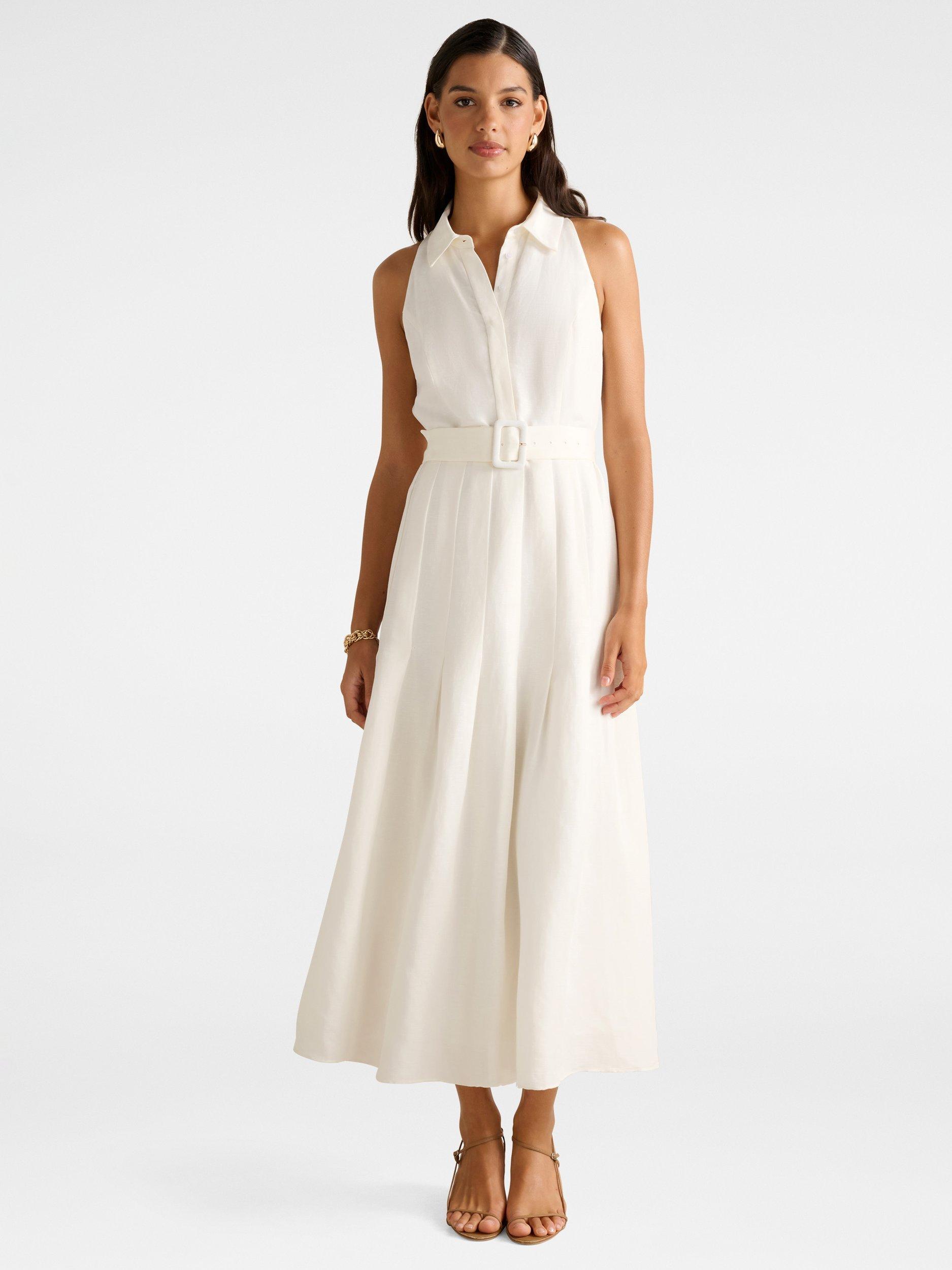 Product image 1 of 4, which shows Forever New Lindsey Linen Blend Tennis Dress, Porcelain, 4