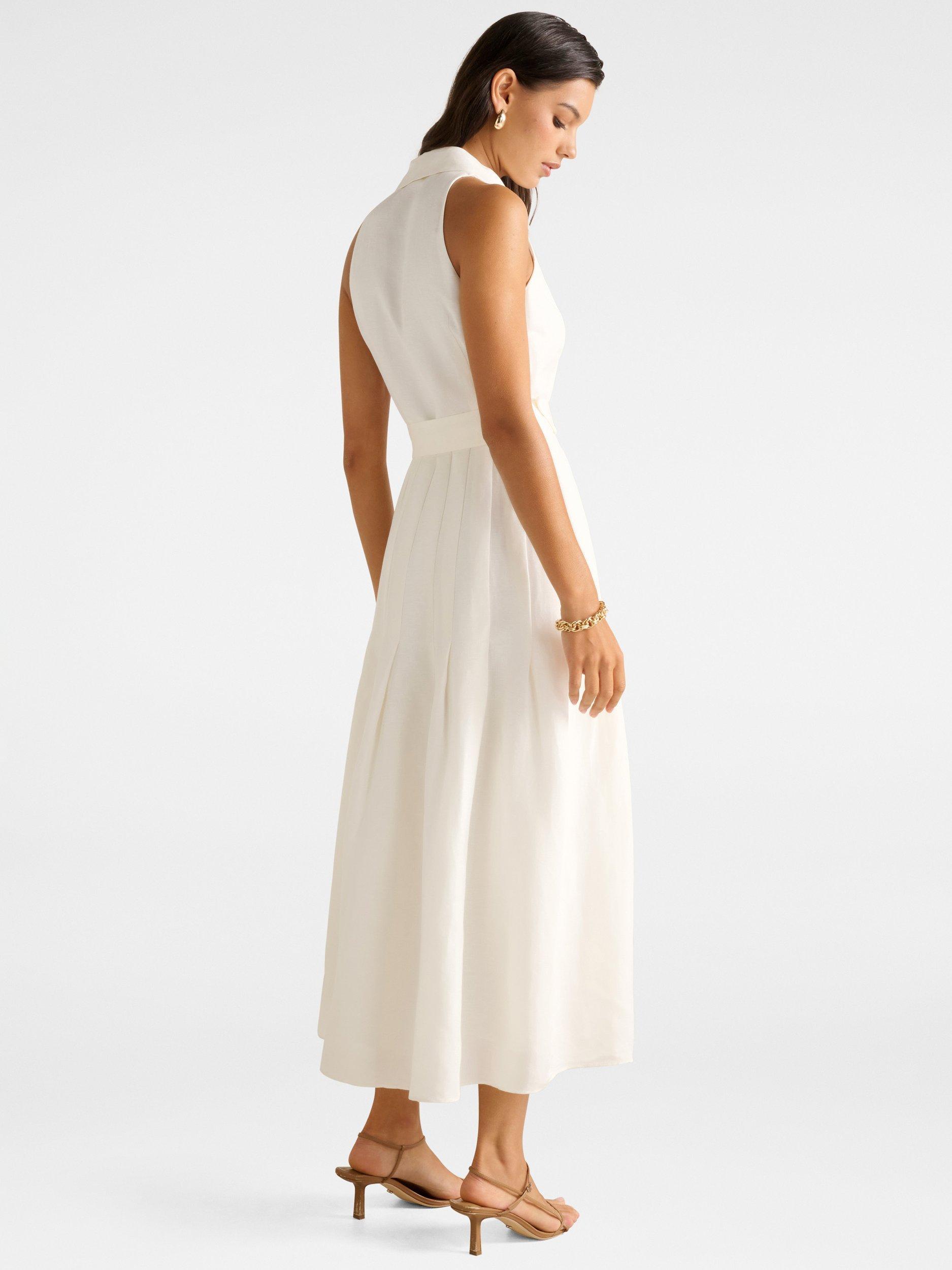 Product image 2 of 4, which shows Forever New Lindsey Linen Blend Tennis Dress, Porcelain, 4