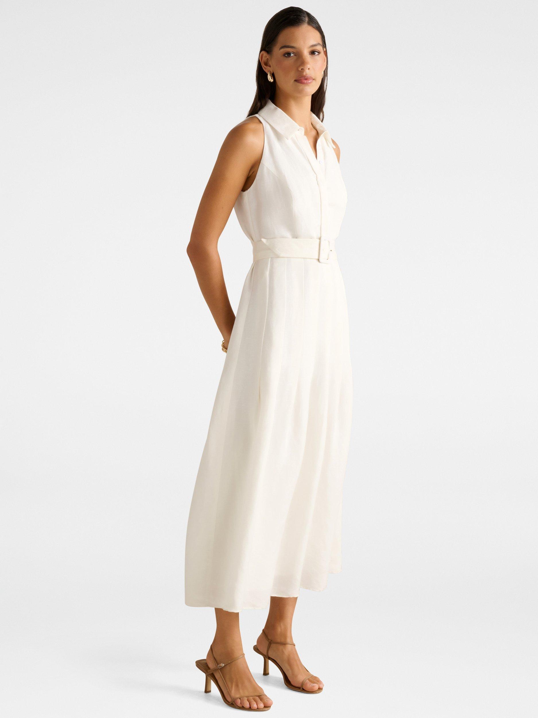 Product image 3 of 4, which shows Forever New Lindsey Linen Blend Tennis Dress, Porcelain, 4