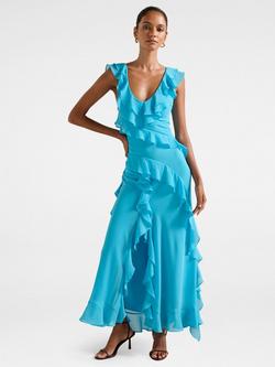 Forever New Petite Olive Ruffle Dress, Horizon Blue, Horizon Blue
