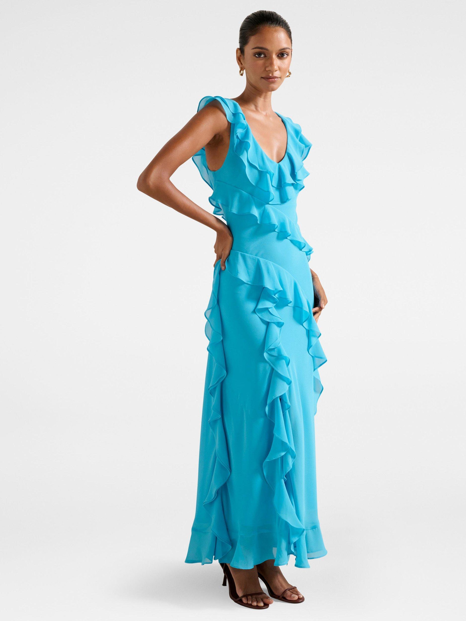 Product image 3 of 4, which shows Forever New Petite Olive Ruffle Dress, Horizon Blue, 4
