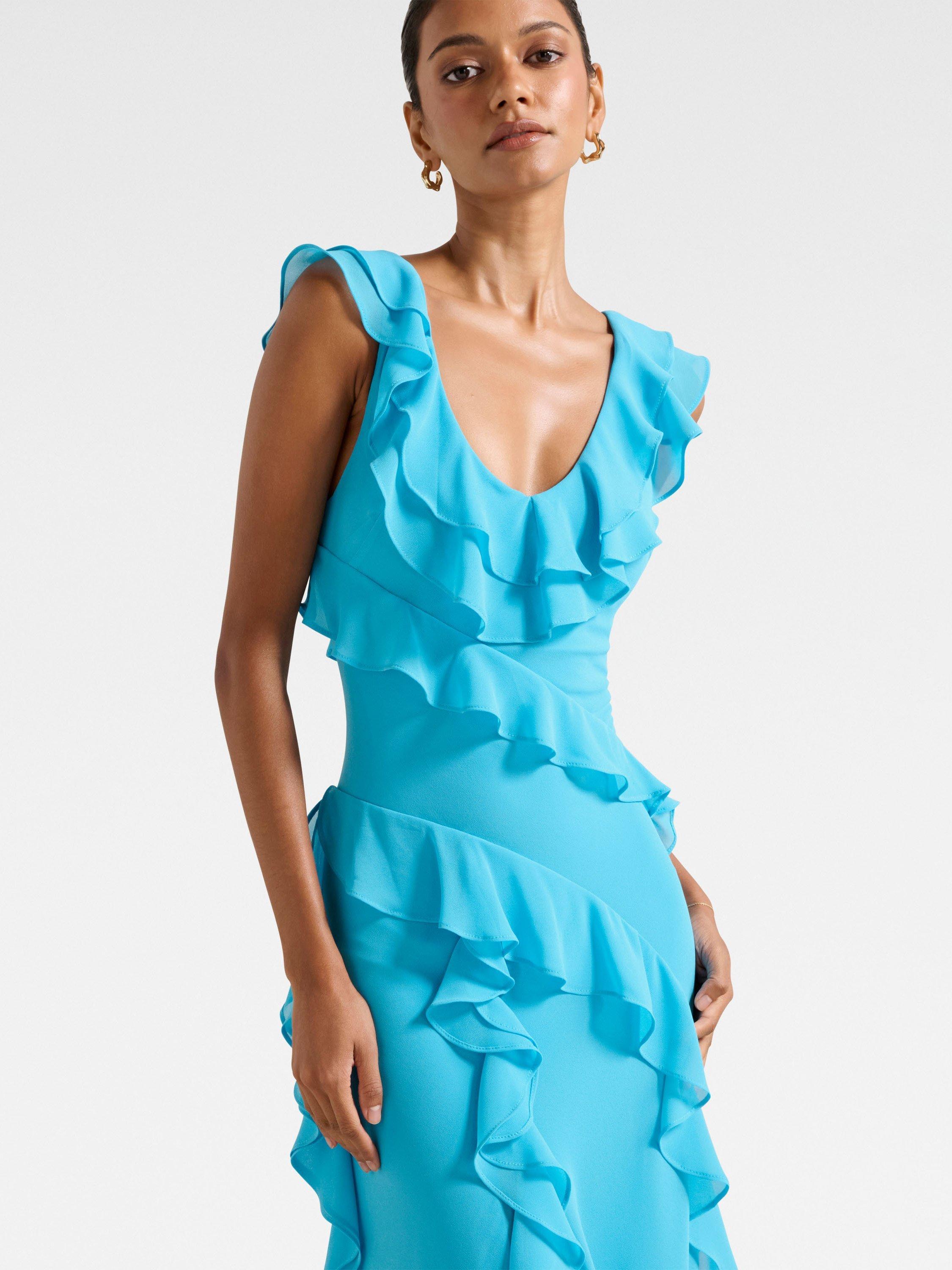 Product image 4 of 4, which shows Forever New Petite Olive Ruffle Dress, Horizon Blue, 4