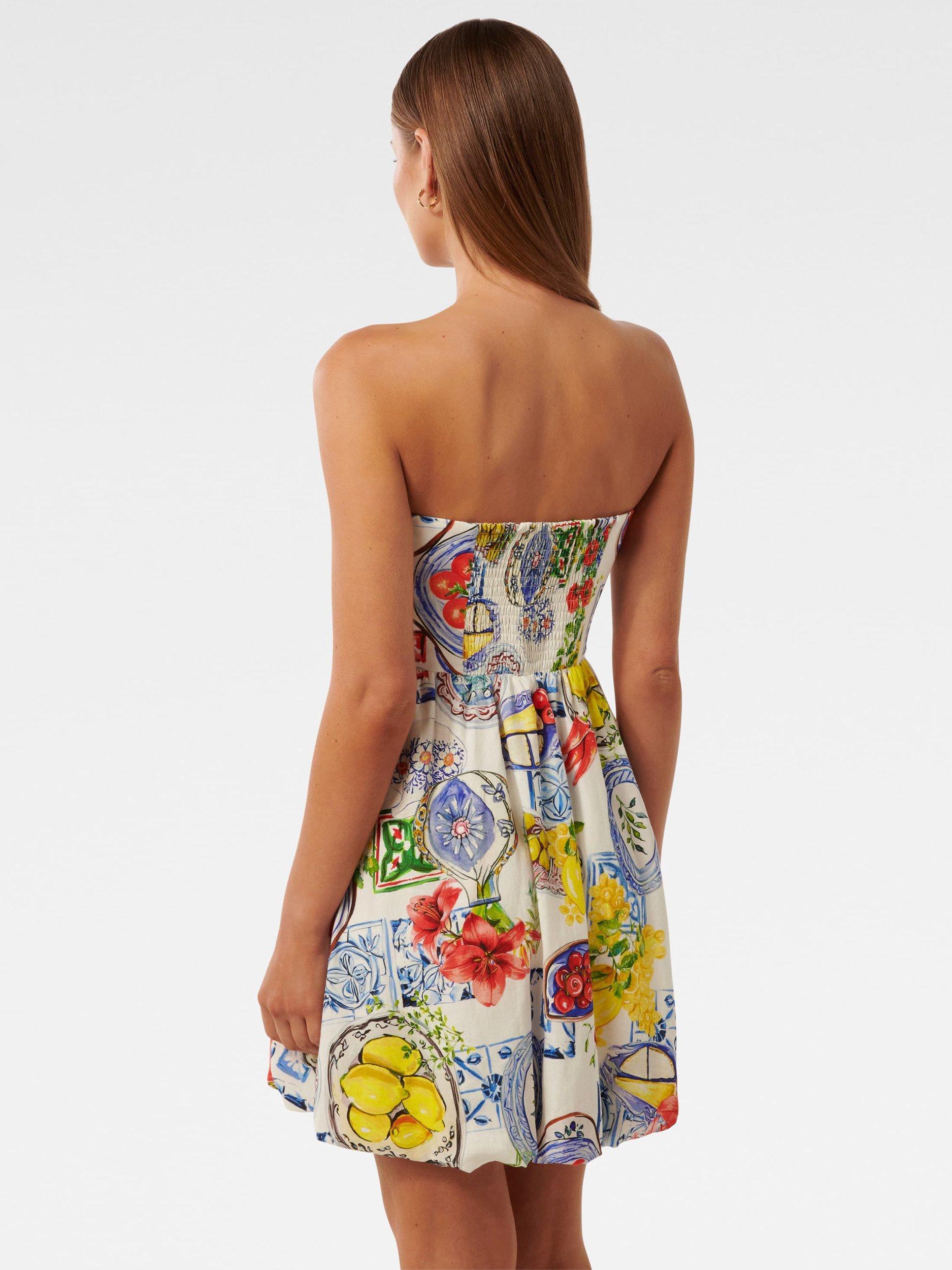 Product image 2 of 5, which shows Forever New Phoebe Strapless Bubble Hem Mini Dress, Sorrento Tile, 4