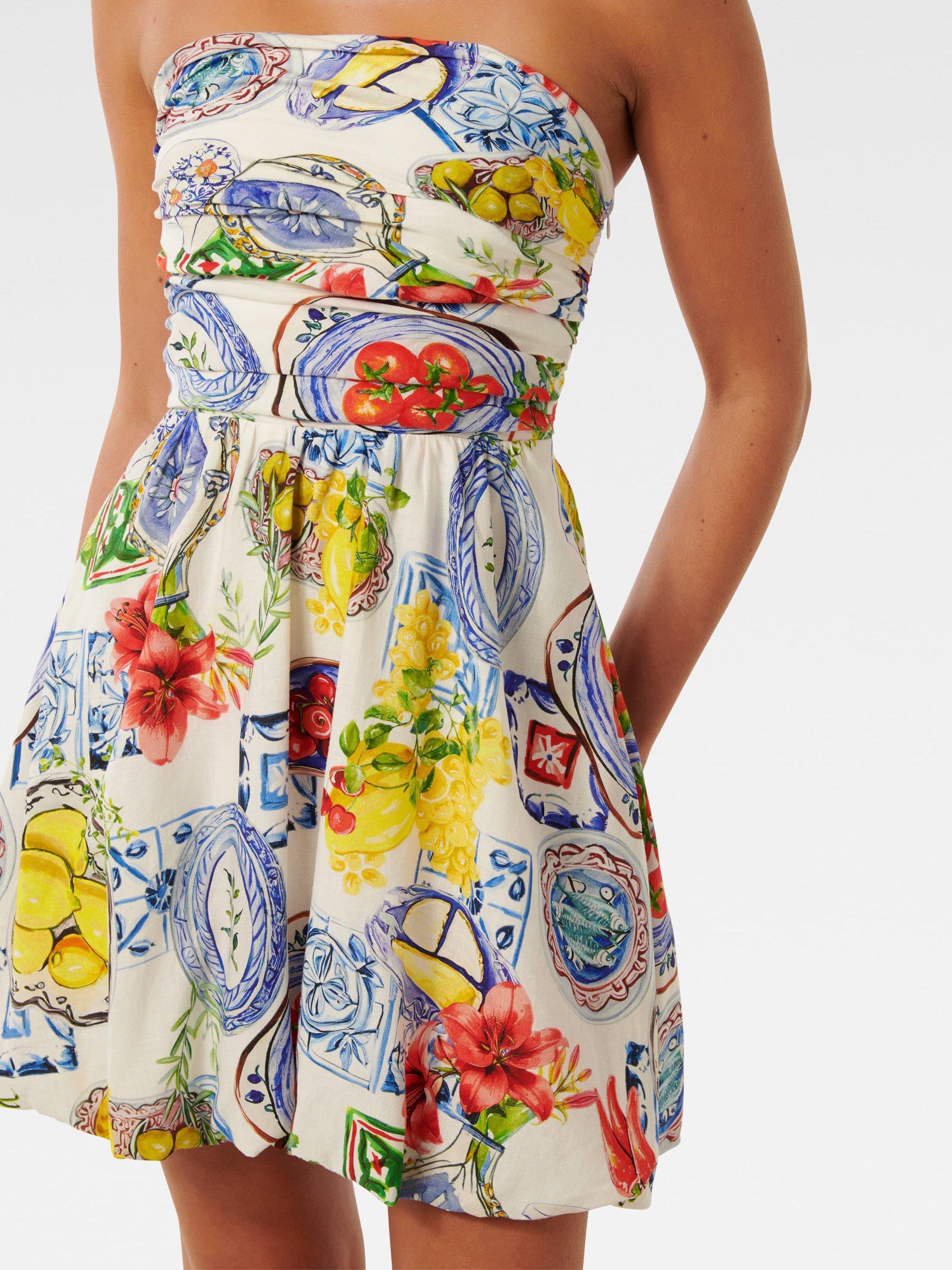 Product image 4 of 5, which shows Forever New Phoebe Strapless Bubble Hem Mini Dress, Sorrento Tile, 4