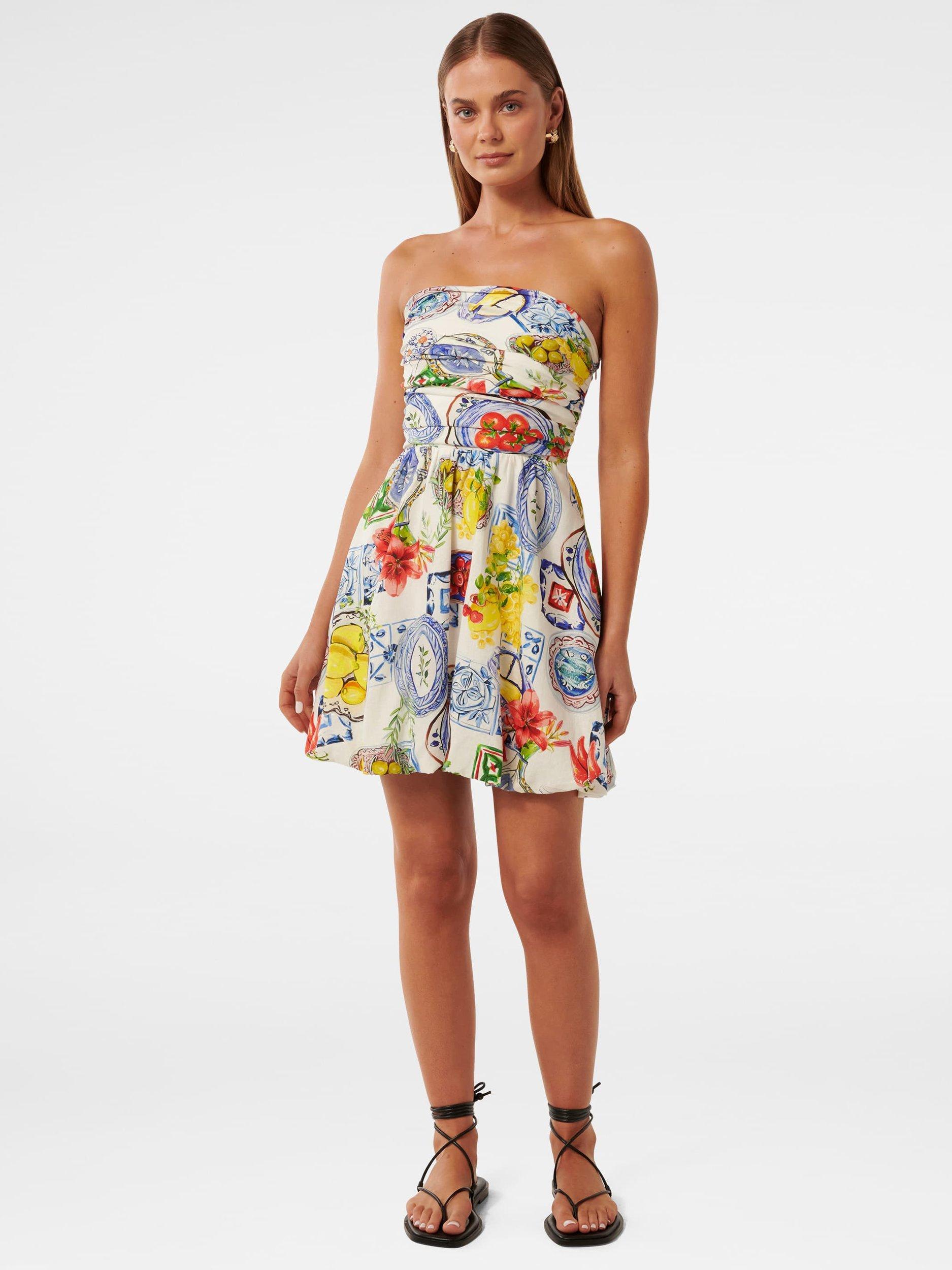 Product image 5 of 5, which shows Forever New Phoebe Strapless Bubble Hem Mini Dress, Sorrento Tile, 4