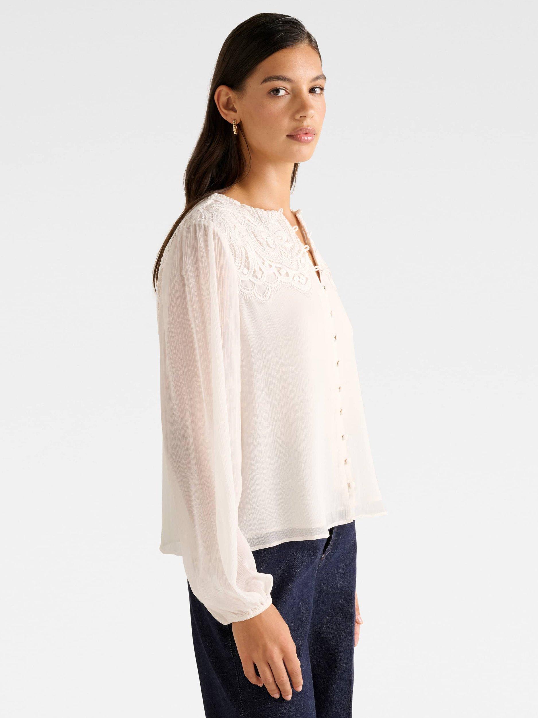 Product image 3 of 5, which shows Forever New Zoe Lace Yoke Blouse, Ivory, 4