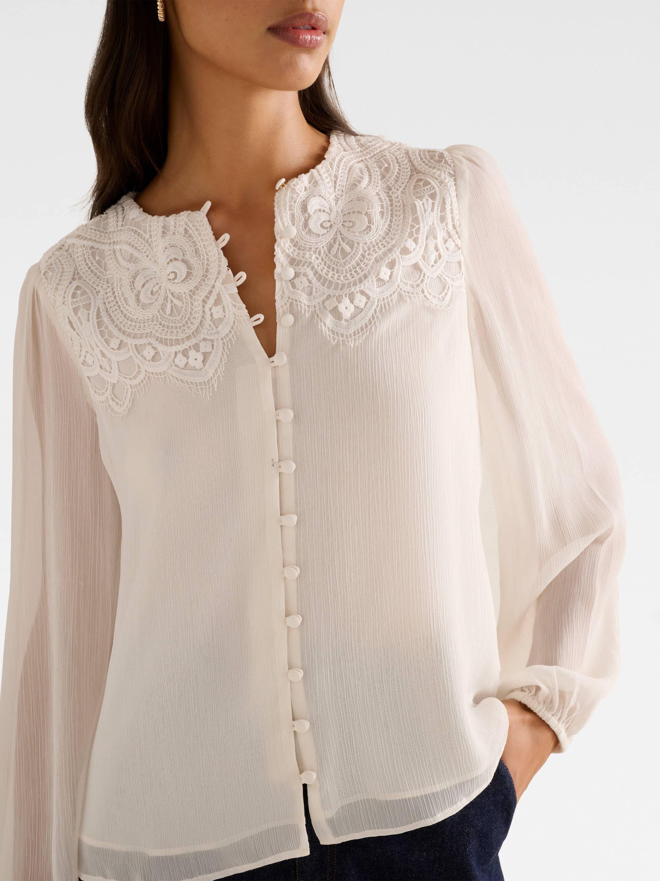 Product image 4 of 5, which shows Forever New Zoe Lace Yoke Blouse, Ivory, 4